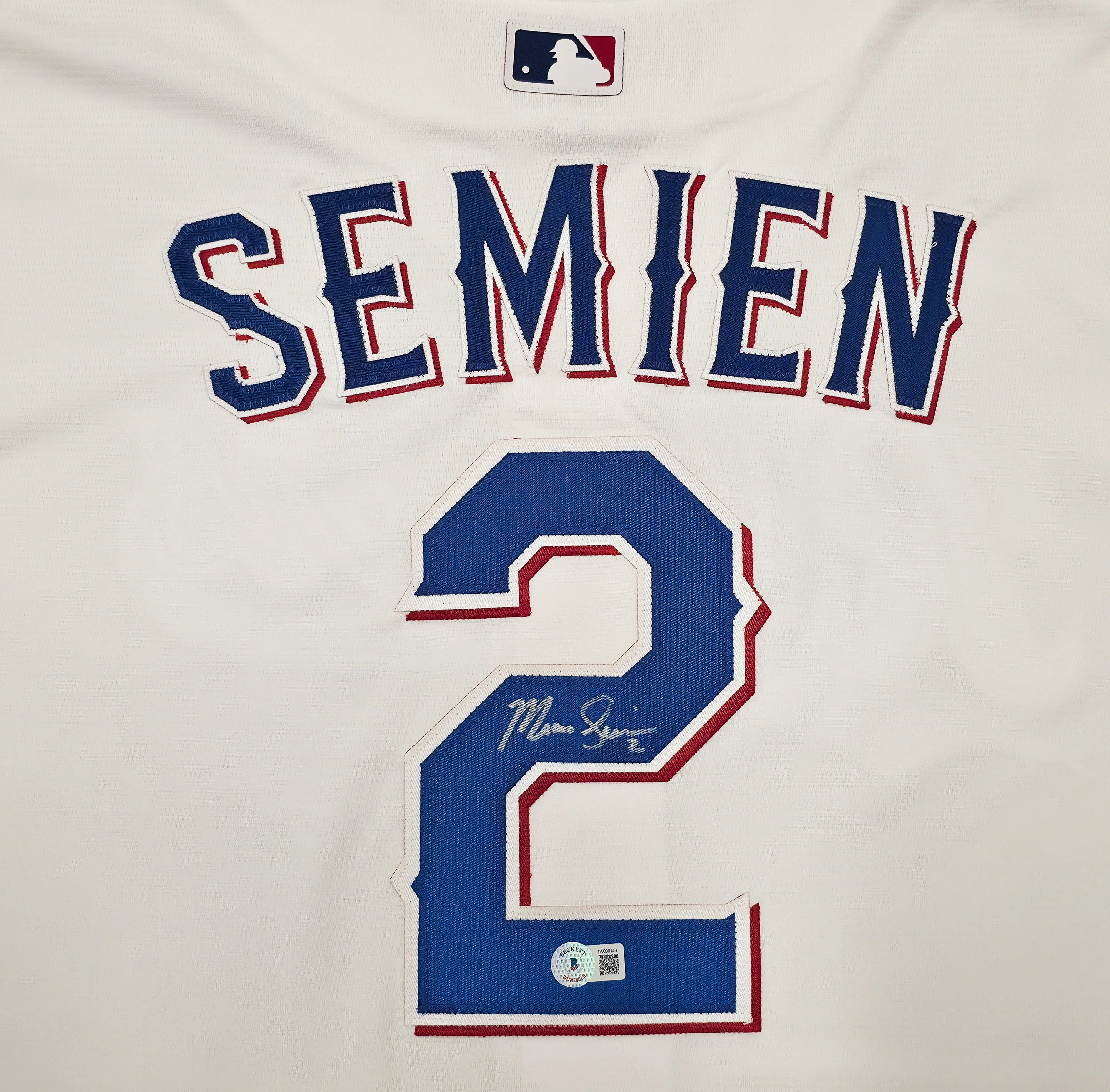 Texas Rangers Marcus Semien Autographed White Nike Jersey Size XXL Beckett BAS Witness Stock #252432 - Image 2