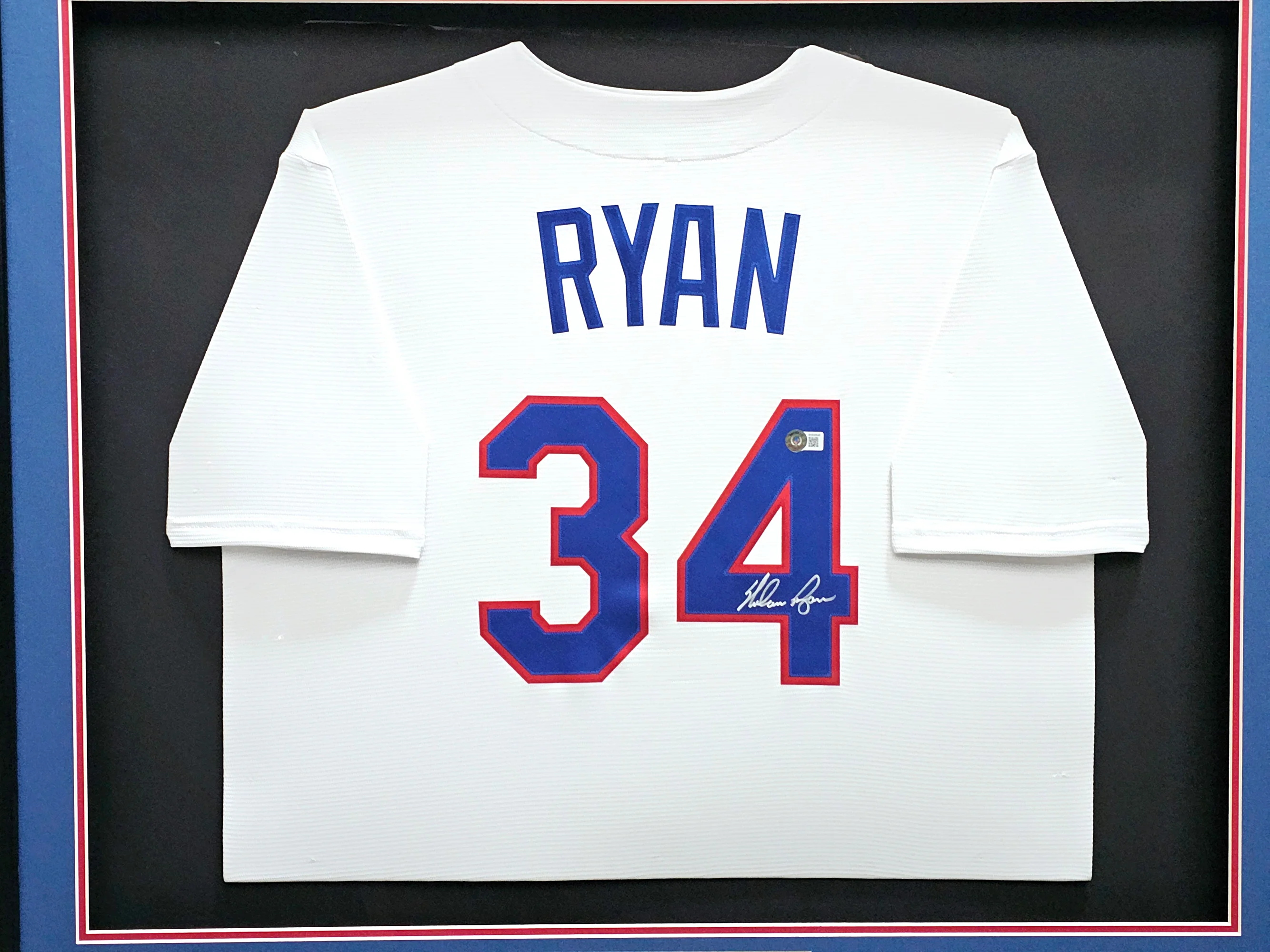 Texas Rangers Nolan Ryan Autographed Framed White Nike Cooperstown Authentic Collection Jersey Beckett BAS QR Stock #214098 - Image 2