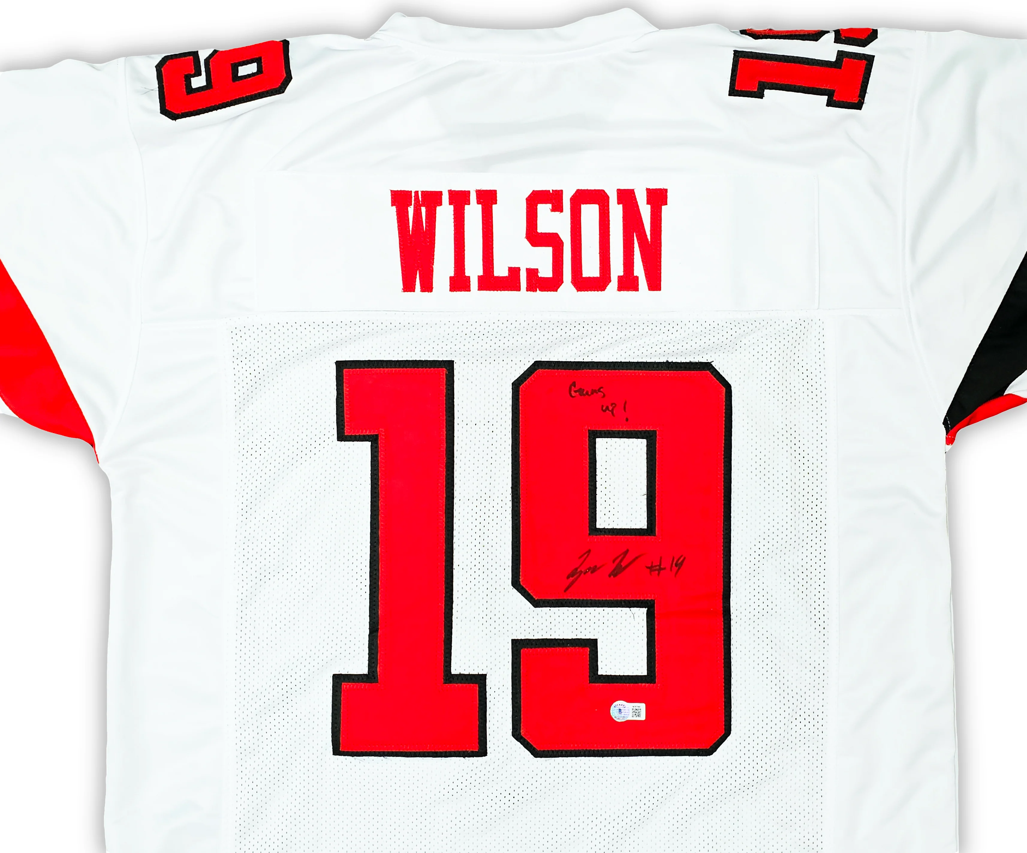 Texas Tech Red Raiders Tyree Wilson Autographed White Jersey "Guns Up" Beckett BAS Witness Stock #215906 - Image 3