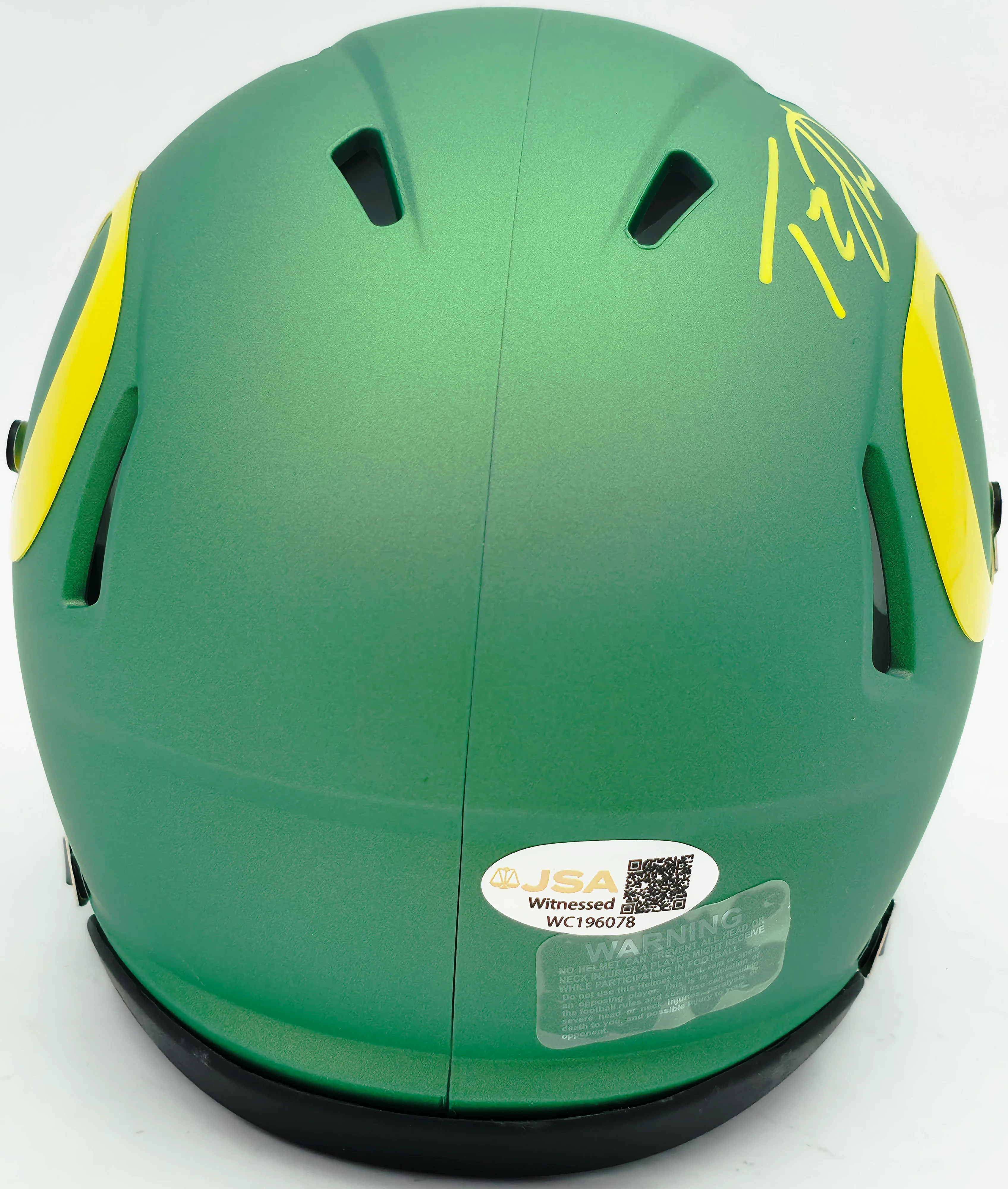 Tez Johnson Autographed Oregon Ducks Apple Green Speed Mini Helmet JSA Witness Stock #256800 - Image 3