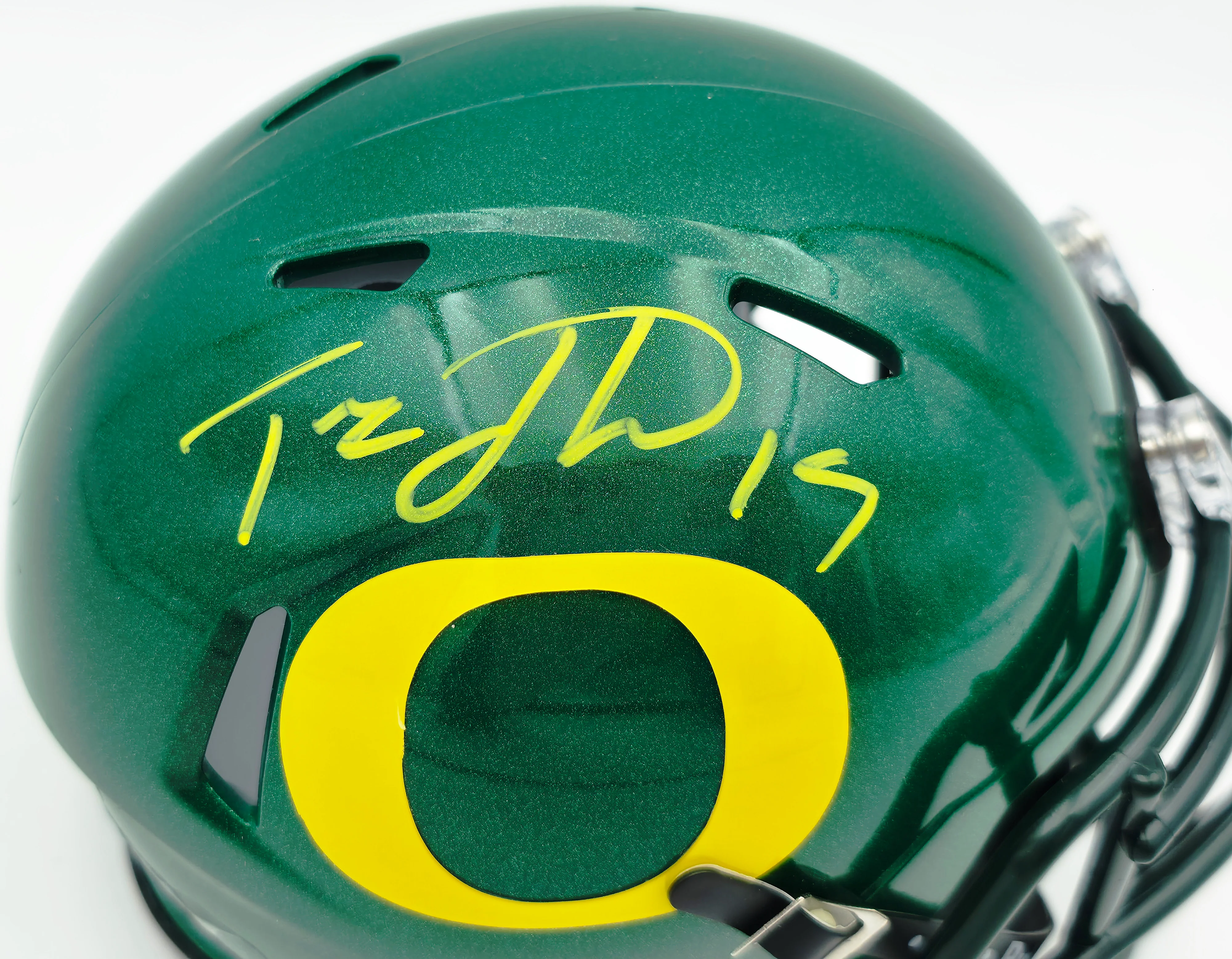 Tez Johnson Autographed Oregon Ducks Green Speed Mini Helmet JSA Witness Stock #256798 - Image 2