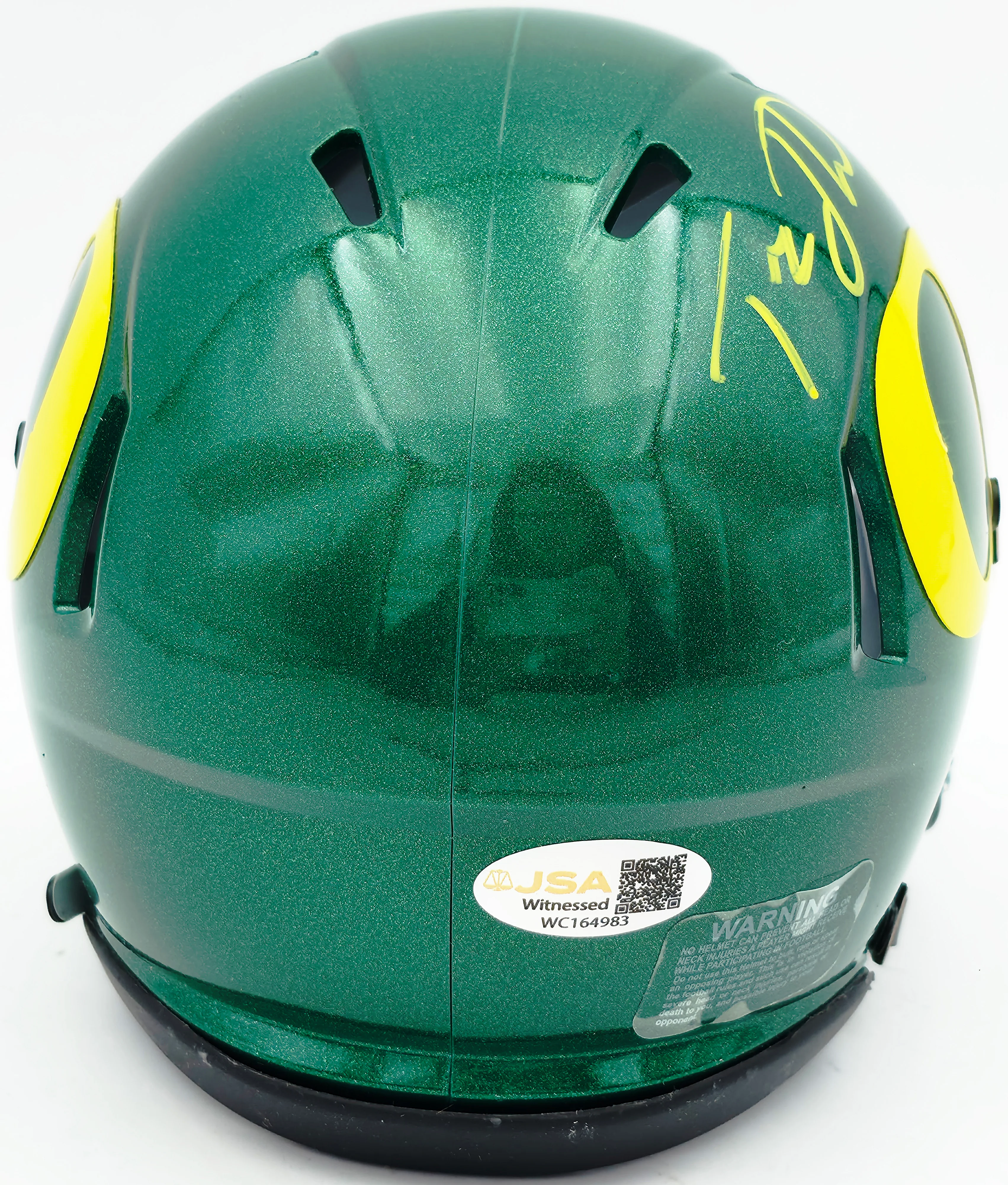 Tez Johnson Autographed Oregon Ducks Green Speed Mini Helmet JSA Witness Stock #256798 - Image 4