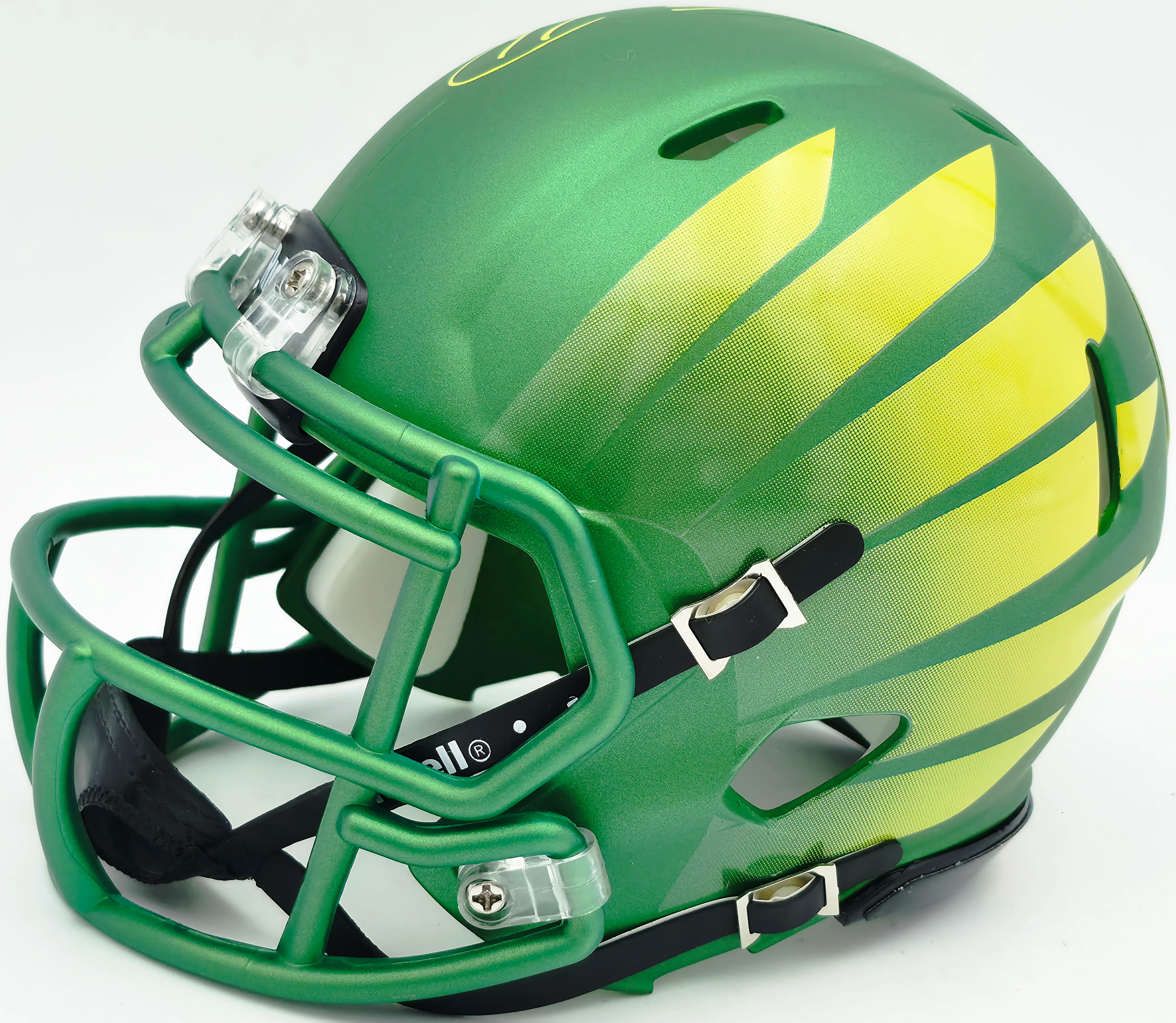 Tez Johnson Autographed Oregon Ducks Green Speed Mini Helmet JSA Witness Stock #256799 - Image 5