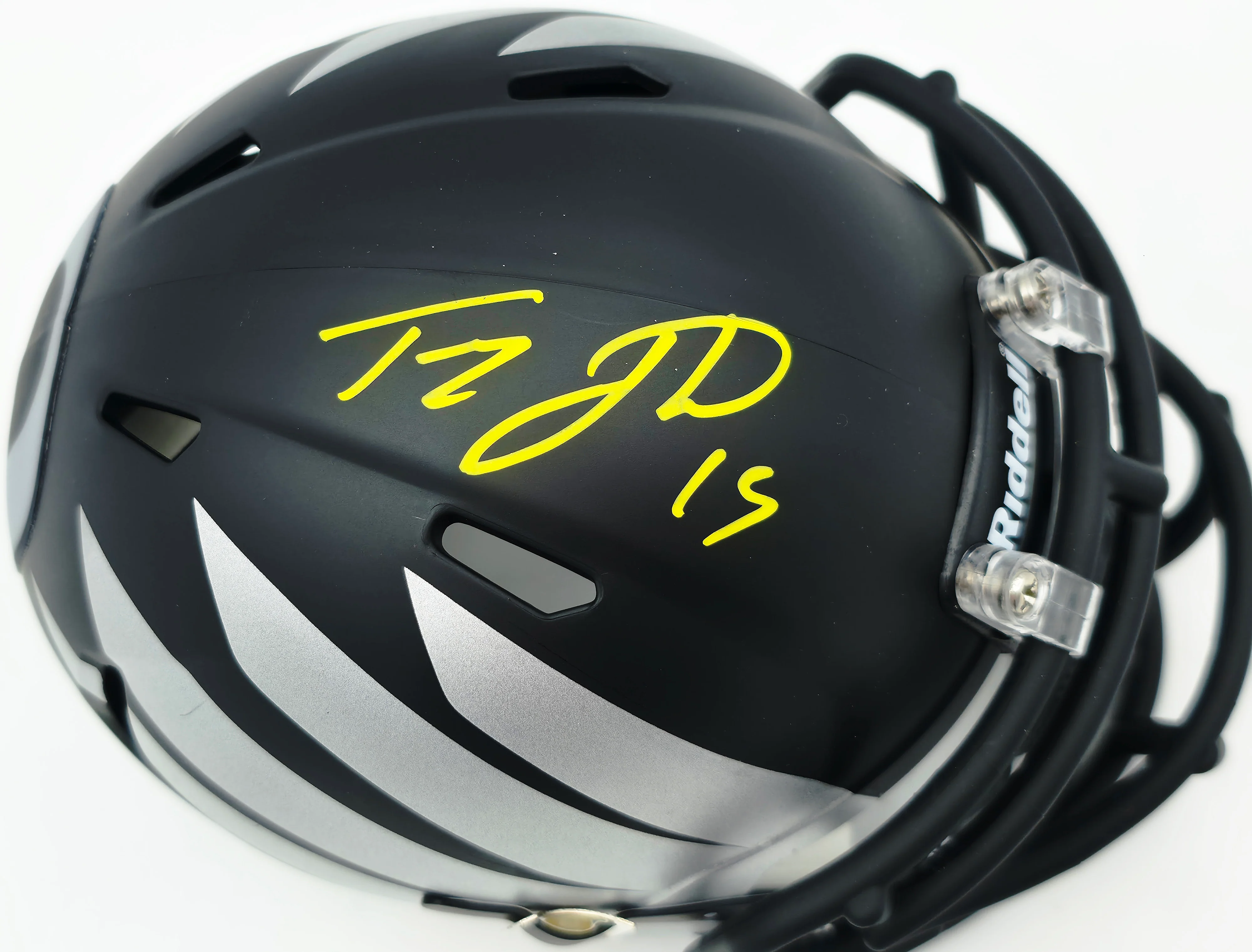 Tez Johnson Autographed Oregon Ducks Matte Black Speed Mini Helmet JSA Witness Stock #256797 - Image 2