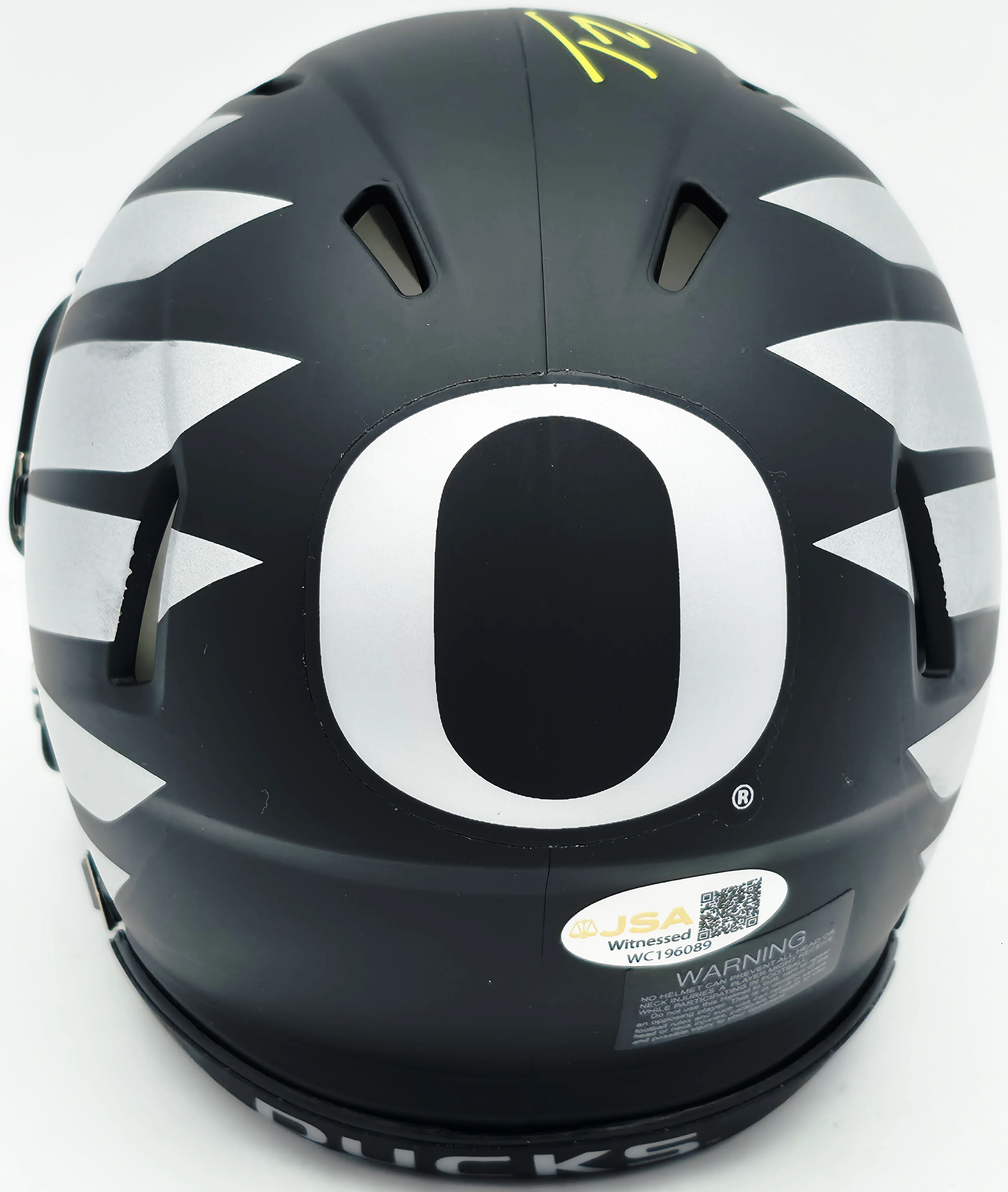 Tez Johnson Autographed Oregon Ducks Matte Black Speed Mini Helmet JSA Witness Stock #256797 - Image 4