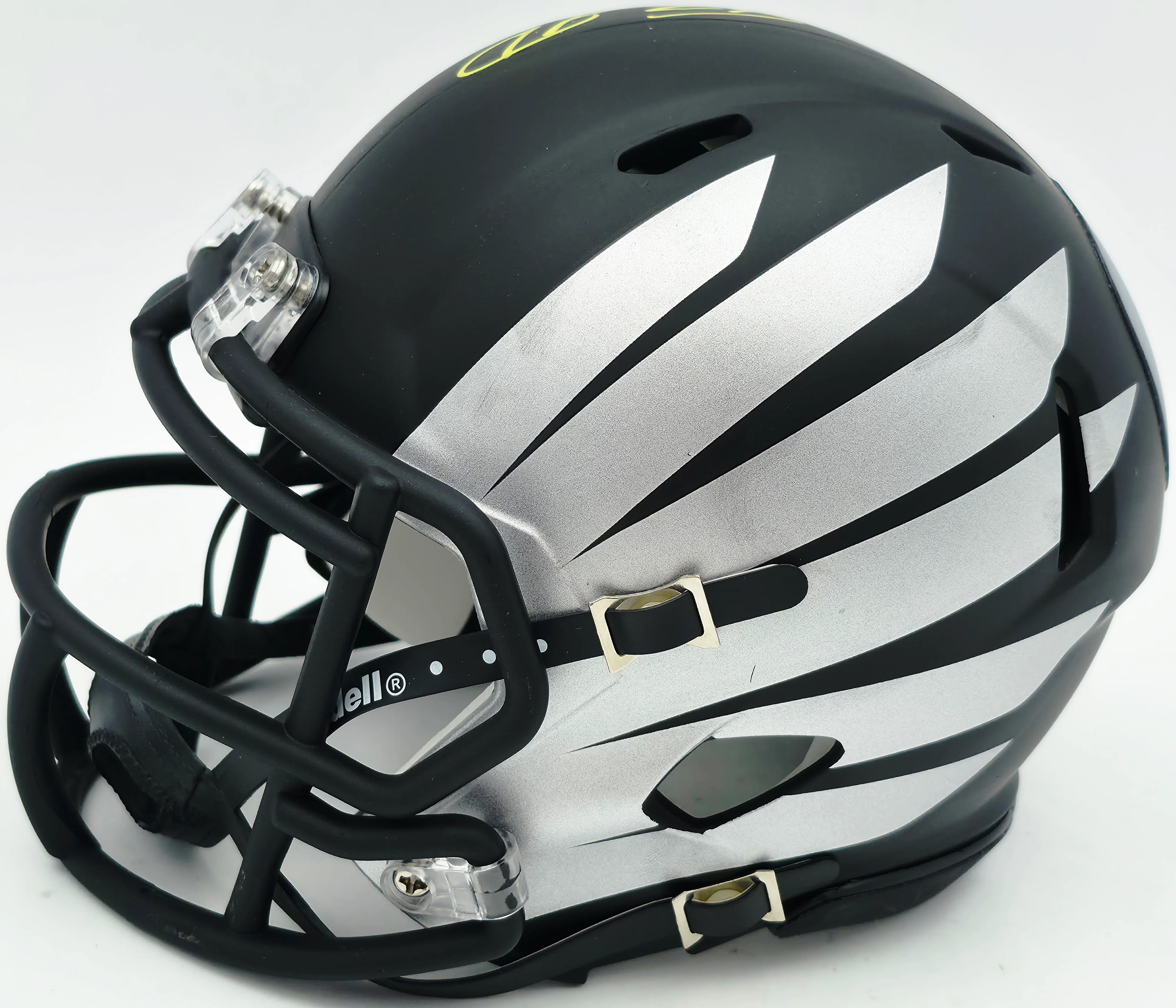 Tez Johnson Autographed Oregon Ducks Matte Black Speed Mini Helmet JSA Witness Stock #256797 - Image 5