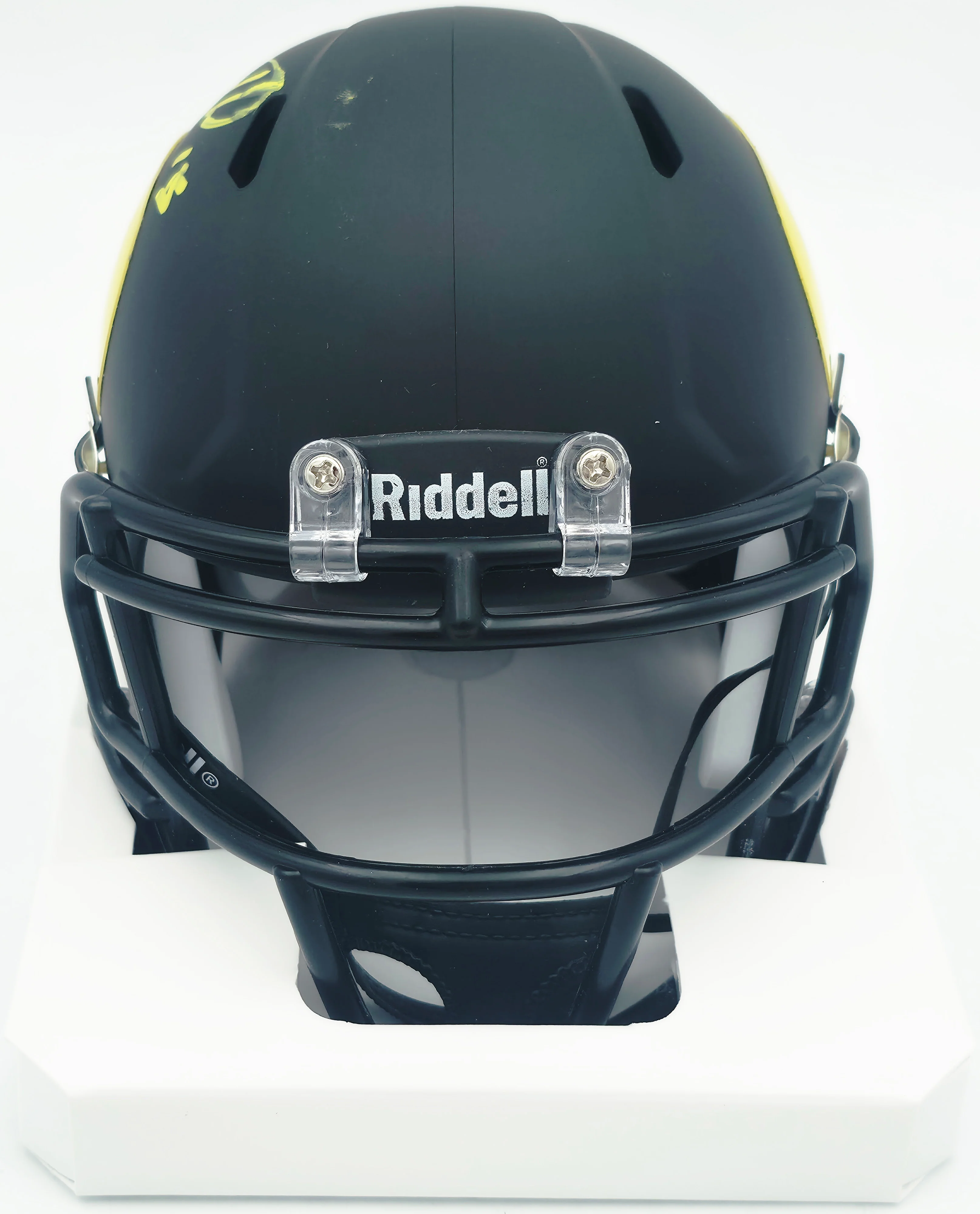Tez Johnson Autographed Oregon Ducks Matte Black Speed Mini Helmet (Smudged) JSA Witness #WC196032 - Image 3