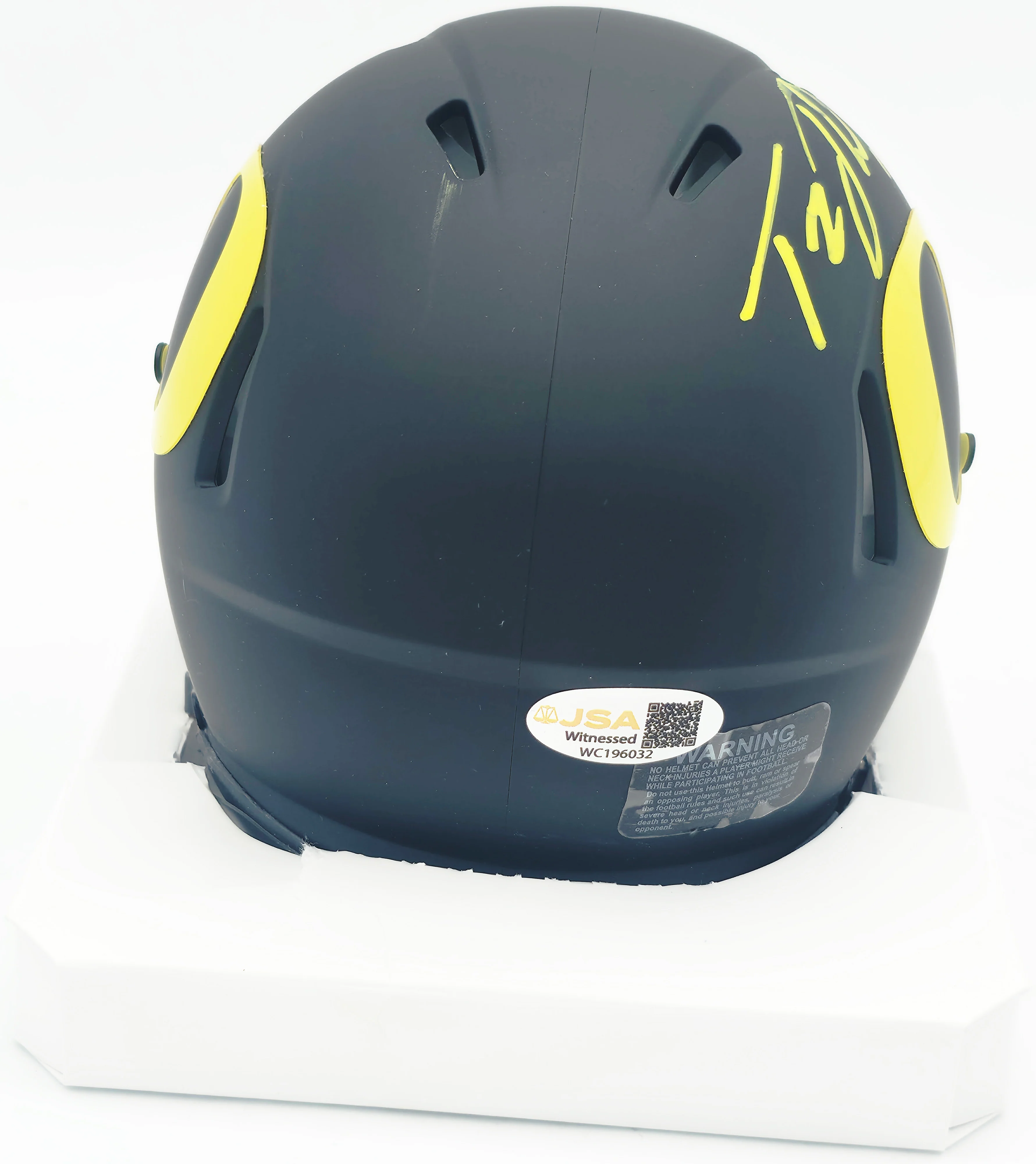 Tez Johnson Autographed Oregon Ducks Matte Black Speed Mini Helmet (Smudged) JSA Witness #WC196032 - Image 4