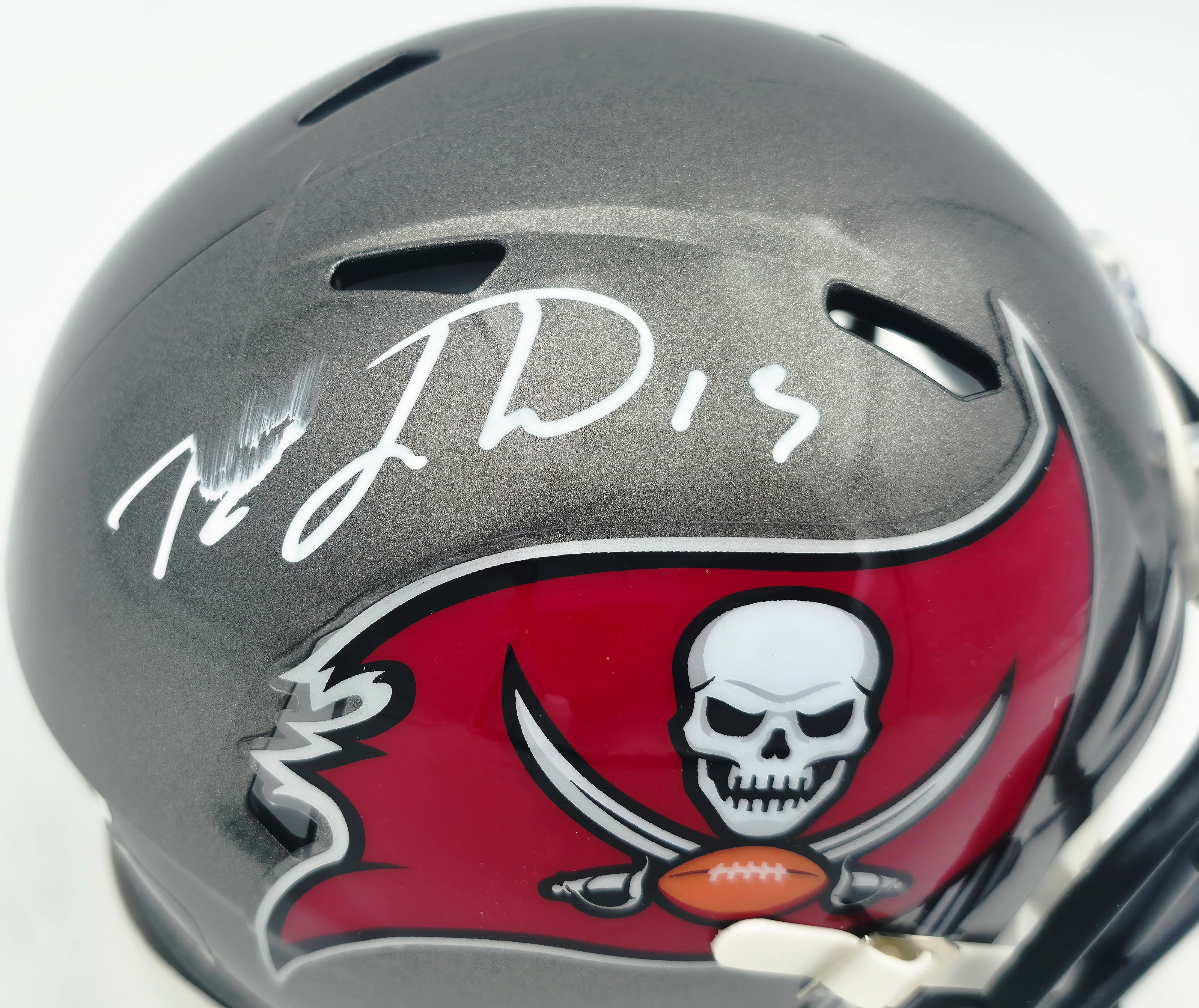 Tez Johnson Autographed Tampa Bay Buccaneers Silver Speed Mini Helmet (Smudged) JSA Witness #WC164599 - Image 2