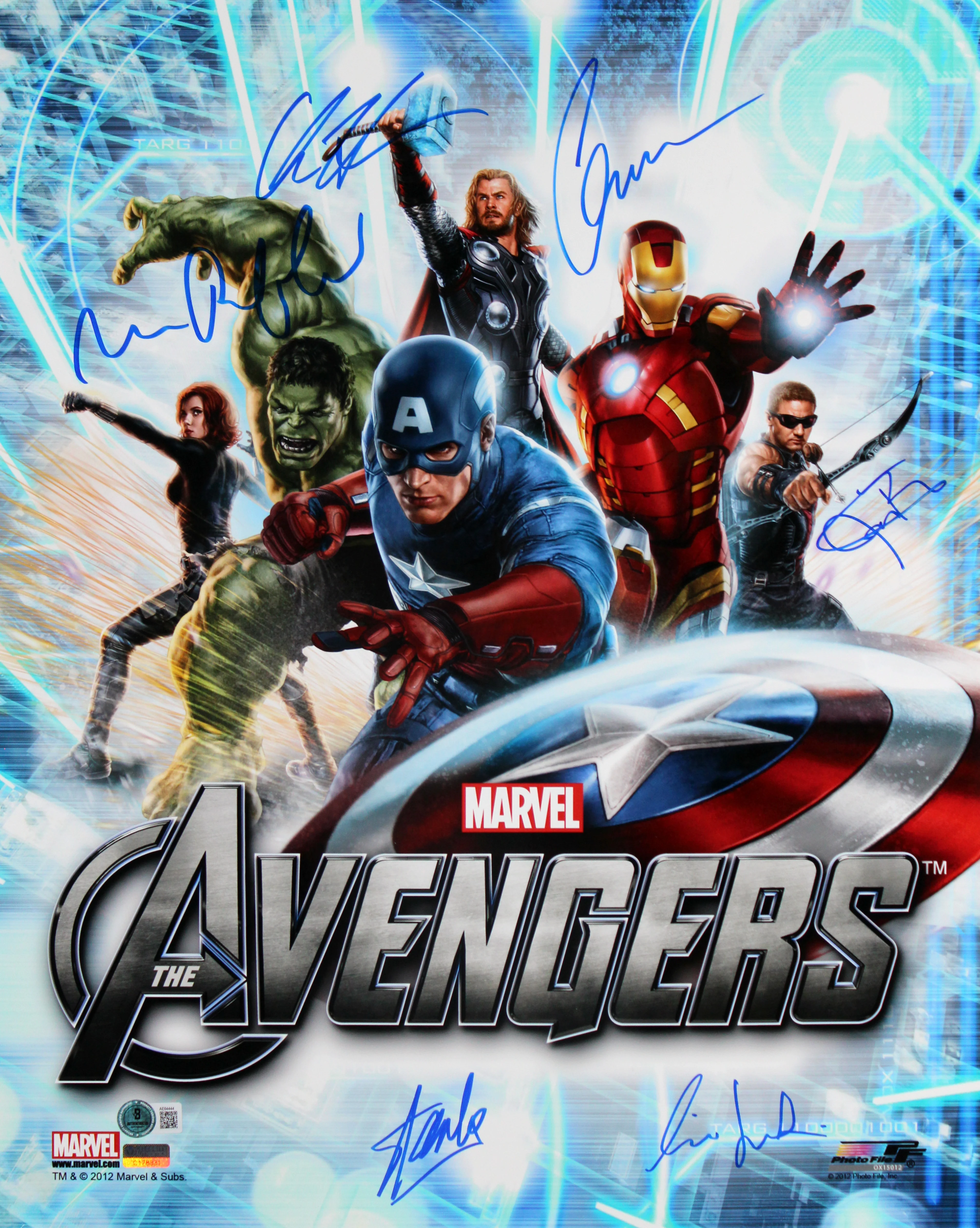 The Avengers Cast (6) Lee, Evans, Ruffalo, Hemsworth +2 Signed 16x20 Photo BAS - Image 2