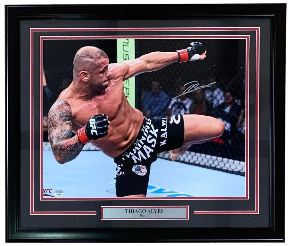 Thiago Alves Signed Framed 16x20 MMA Kick Photo Fanatics