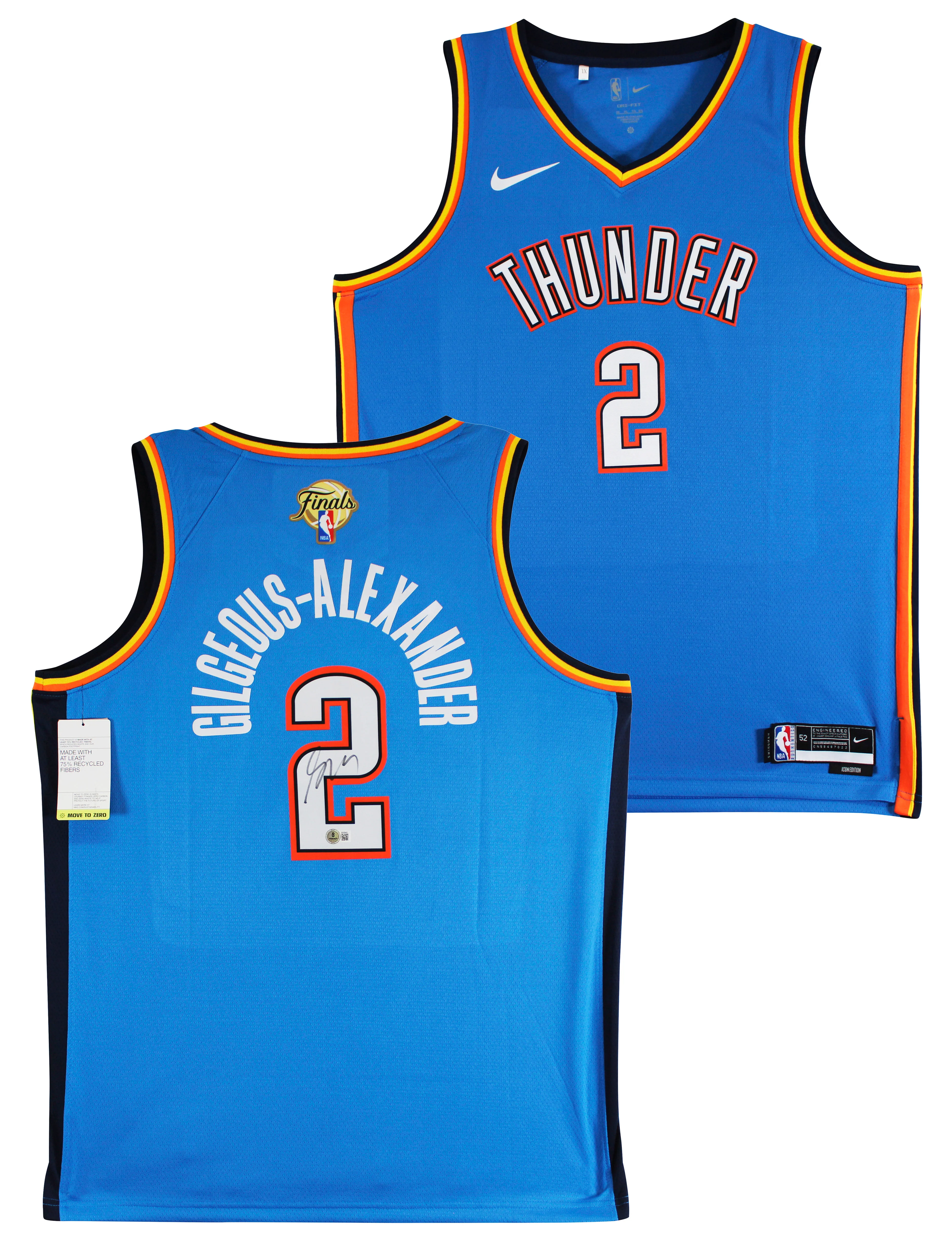 Thunder Shai Gilgeous-Alexander Signed Blue Nike Icon Finals Edition Jersey BAS - Image 2