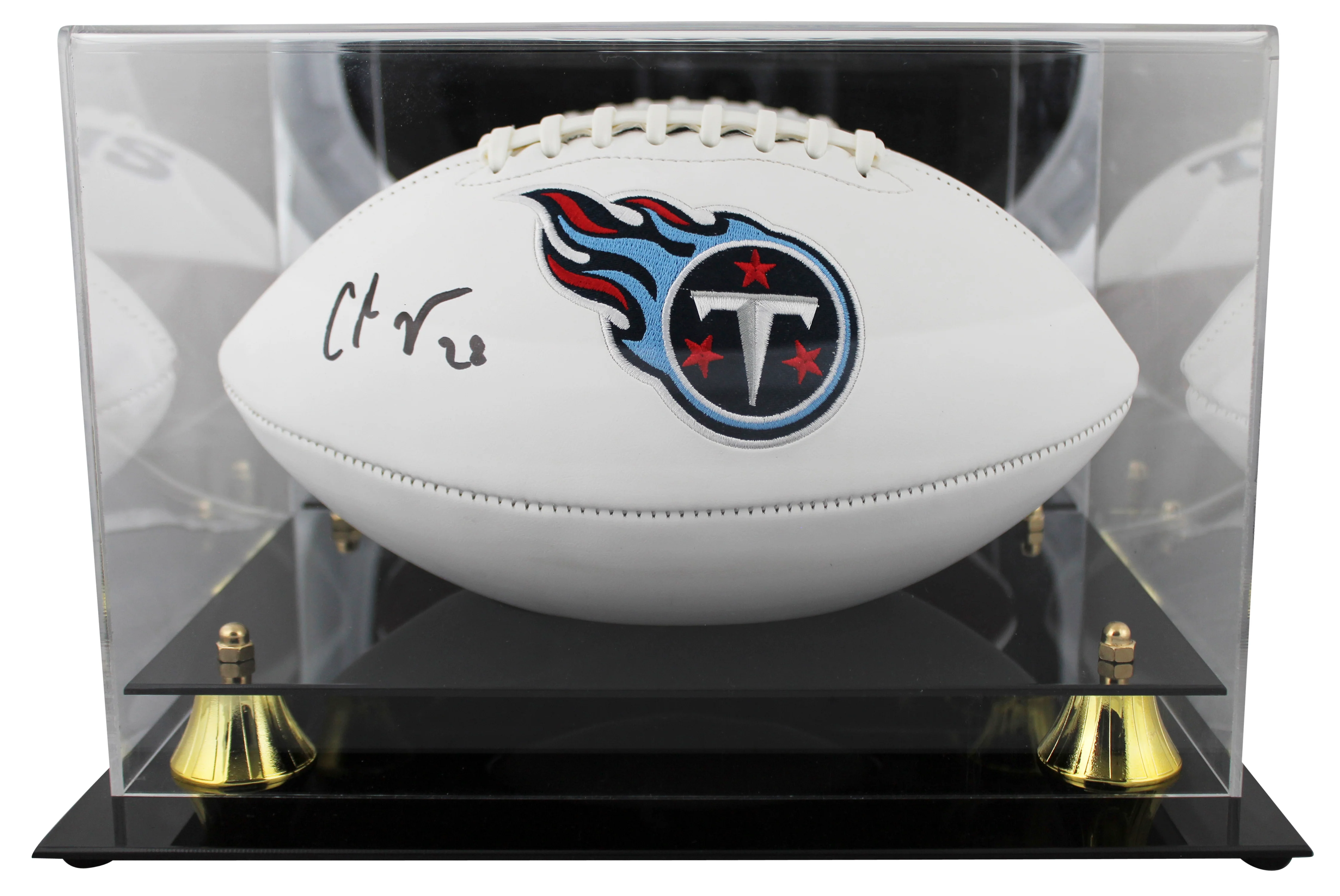 Titans Chris Johnson Signed Rawlings White Panel Football W/ Case BAS Witnessed - Image 2
