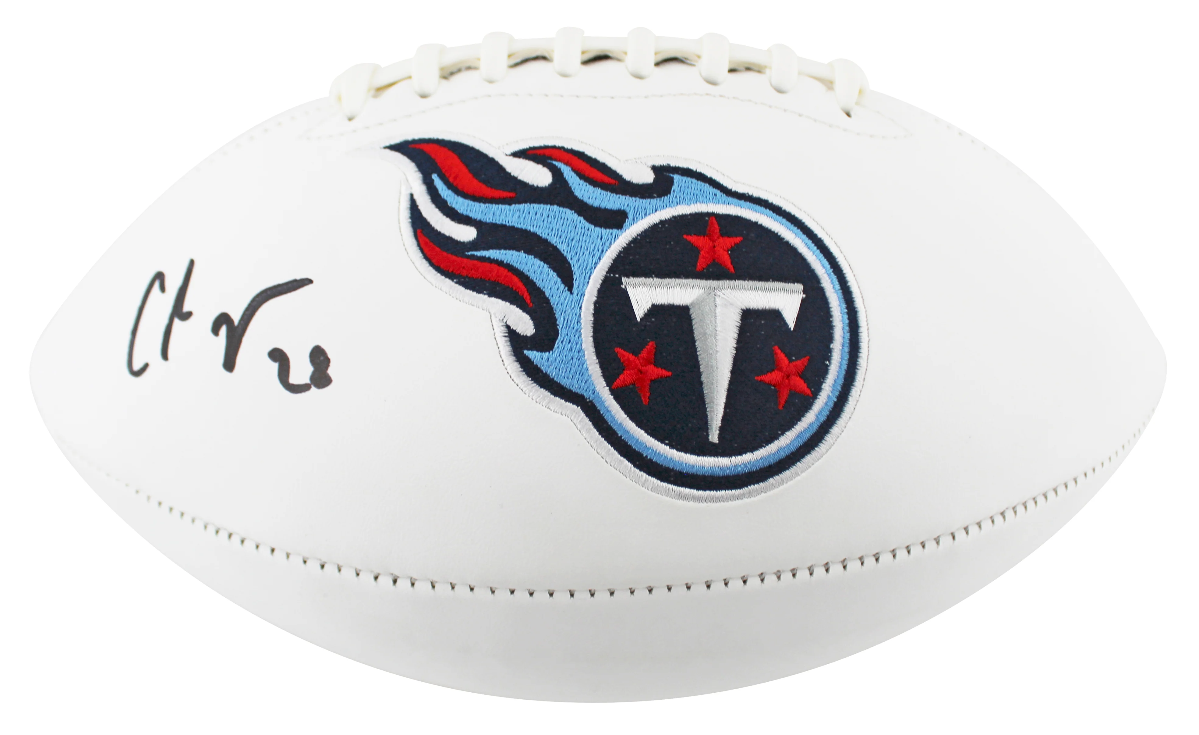 Titans Chris Johnson Signed Rawlings White Panel Football W/ Case BAS Witnessed - Image 4