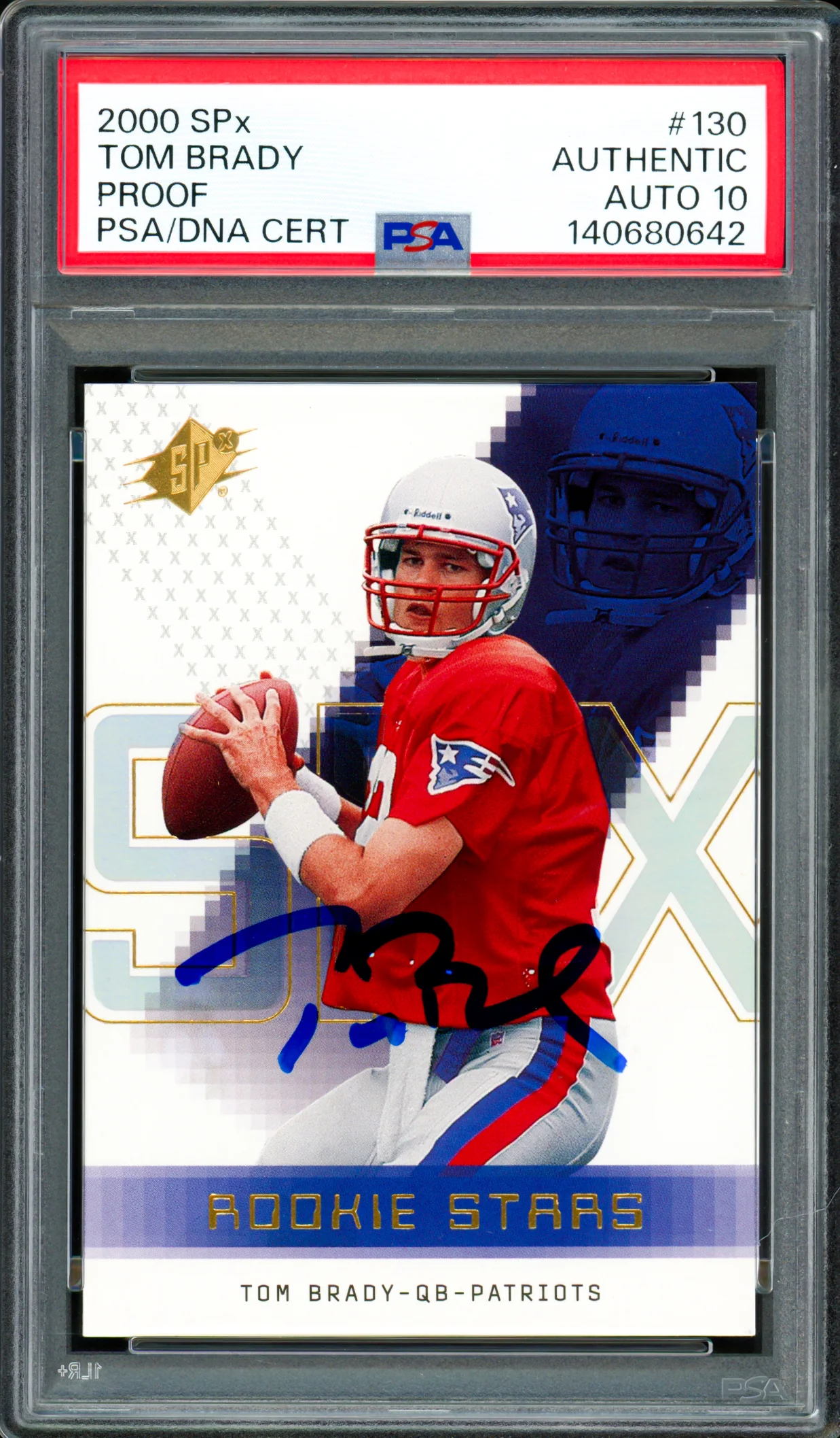 Tom Brady Autographed 2000 Upper Deck SPx Rookie Card #130 New England Patriots Auto Grade Gem Mint 10 PSA/DNA #140680642