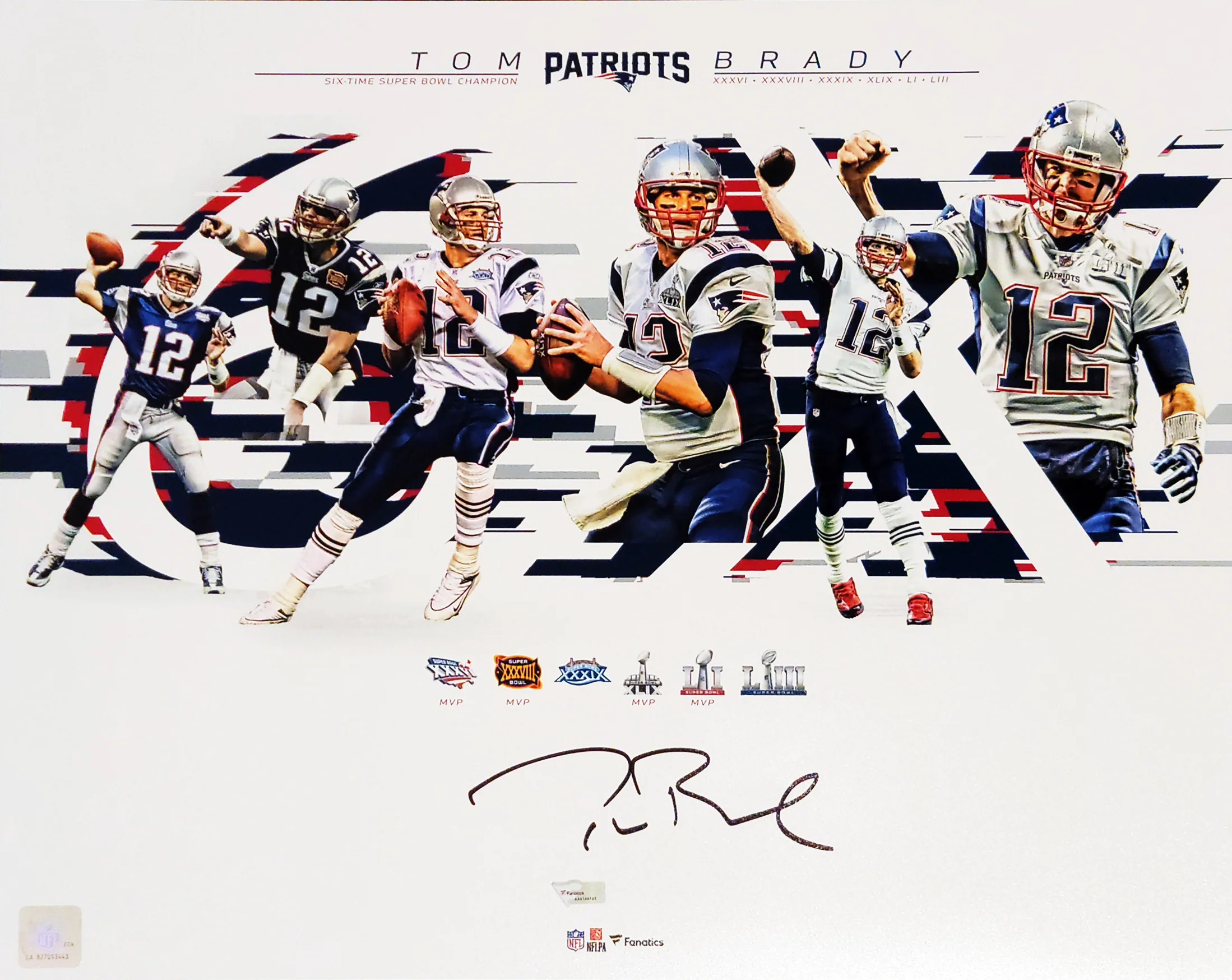 Tom Brady Autographed Framed 16x20 Photo New England Patriots Super Bowl Collage Fanatics Holo Stock #206954 - Image 2
