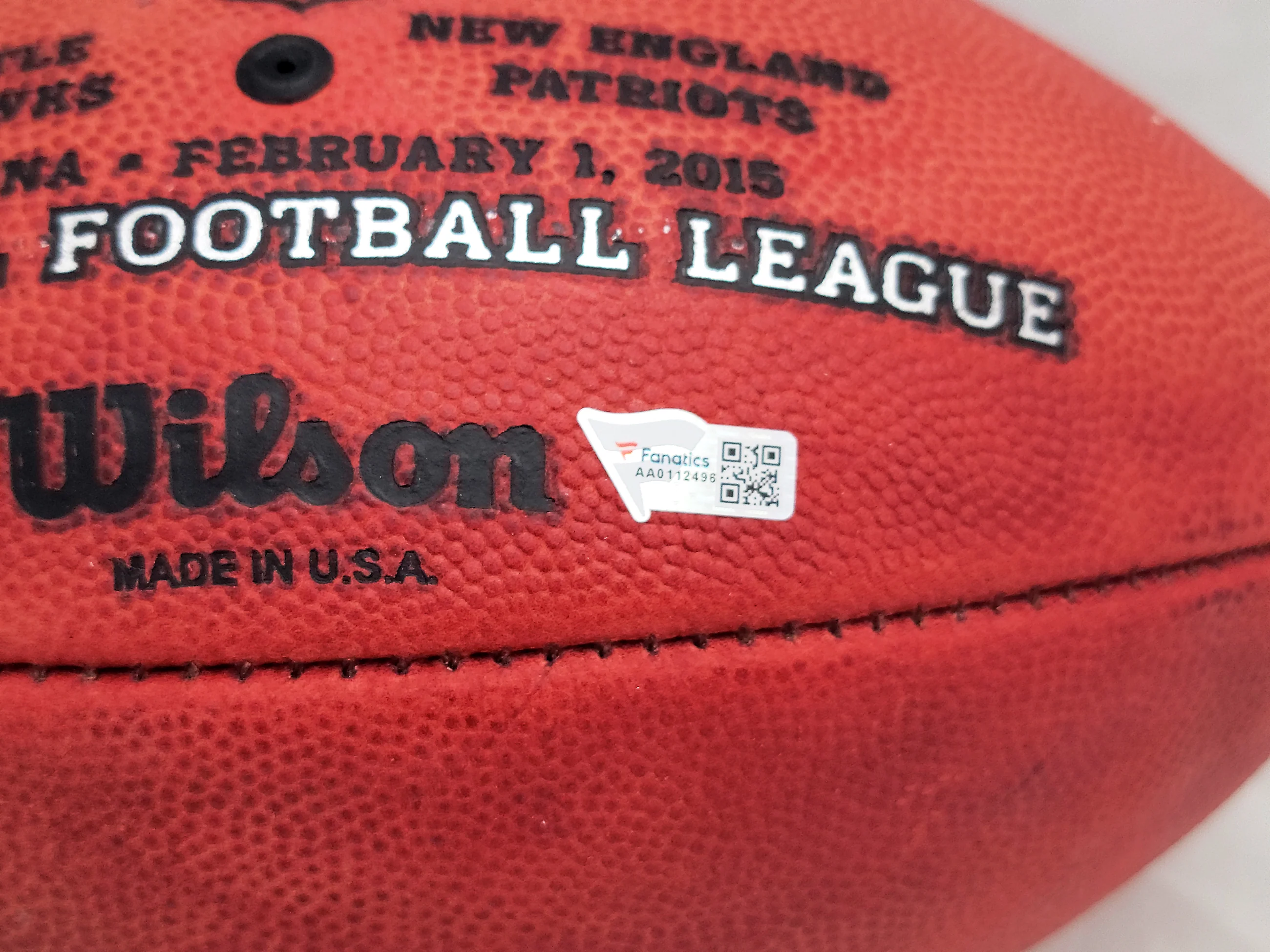 Tom Brady Autographed New England Patriots Official NFL Leather Super Bowl XLIX Logo Football Fanatics Holo Stock #206037 - Image 4