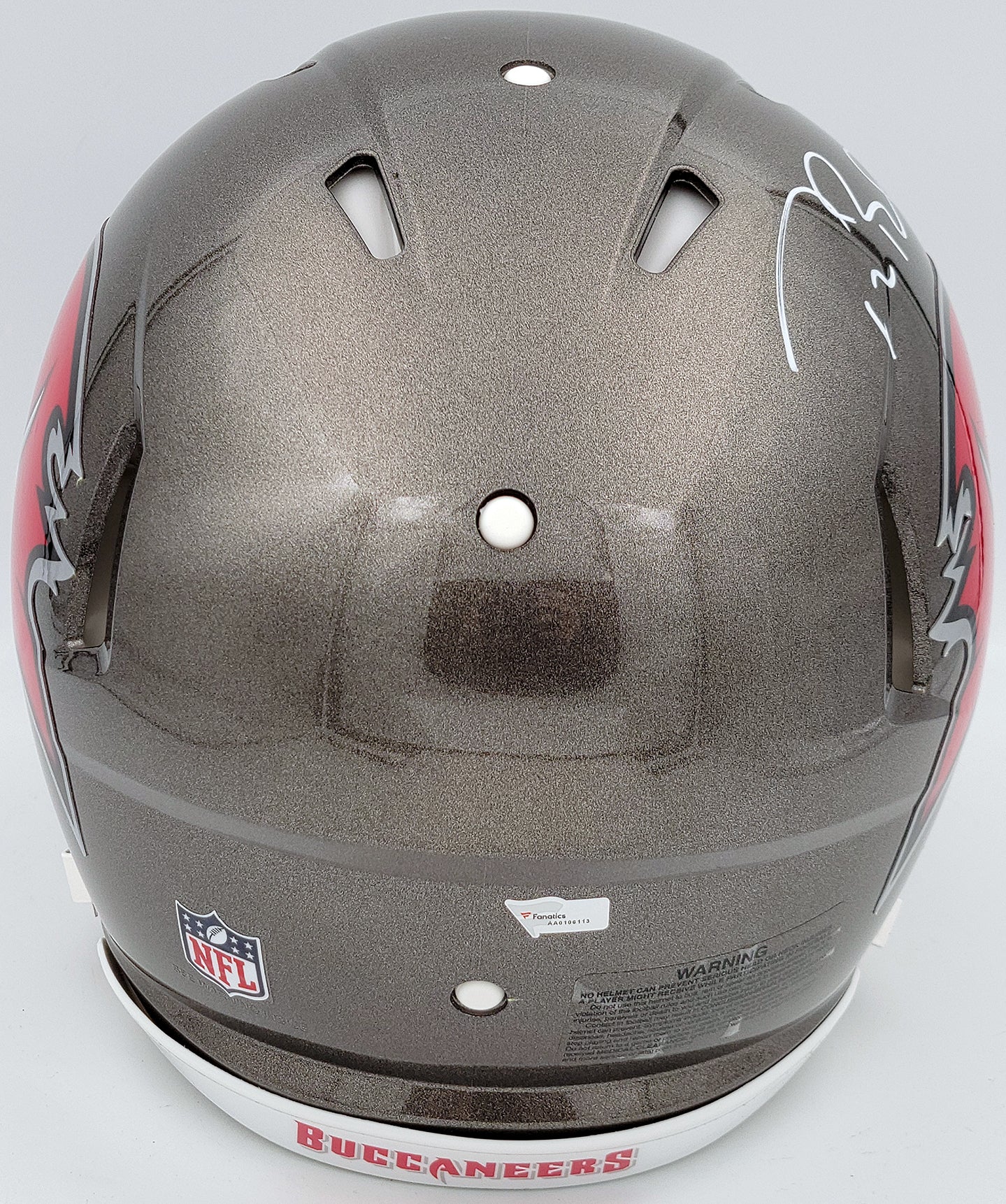 Tom Brady Autographed Tampa Bay Buccaneers Gray Full Size Authentic Speed Helmet Fanatics Holo Stock #202344 - Image 3