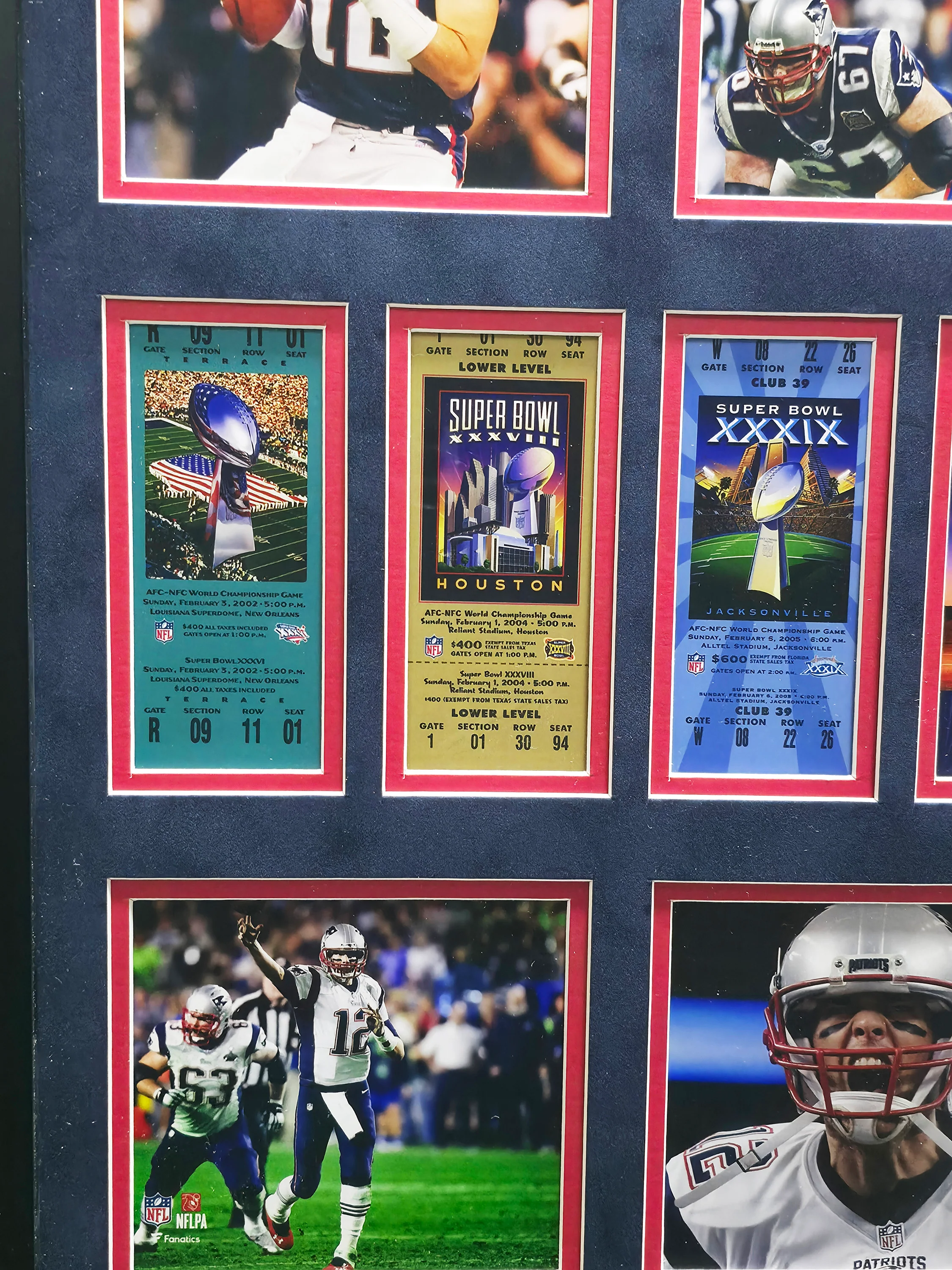 Tom Brady Framed Unsigned Super Bowl Ticket Collage New England Patriots SKU #242962 - Image 2