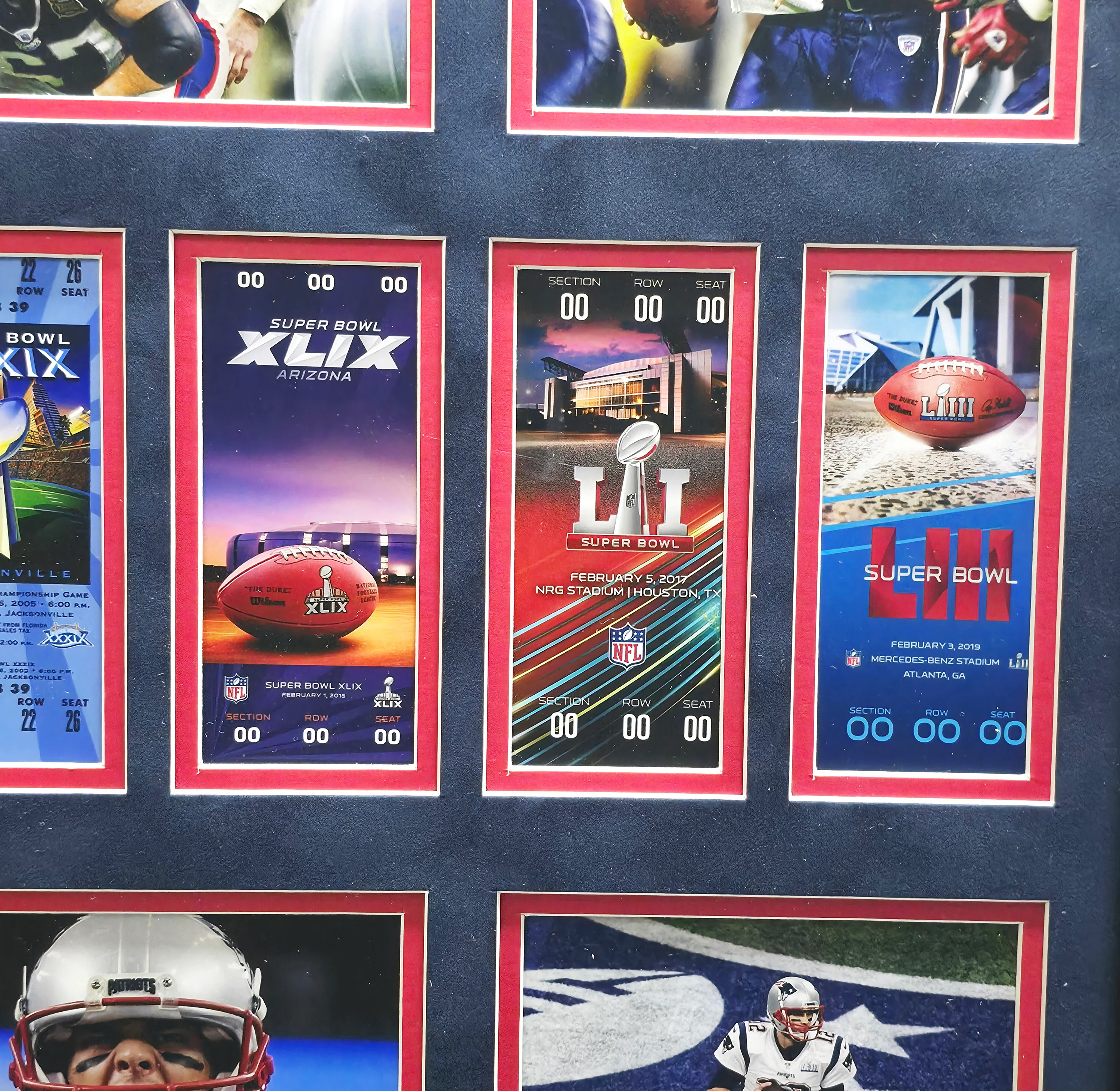 Tom Brady Framed Unsigned Super Bowl Ticket Collage New England Patriots SKU #242962 - Image 3