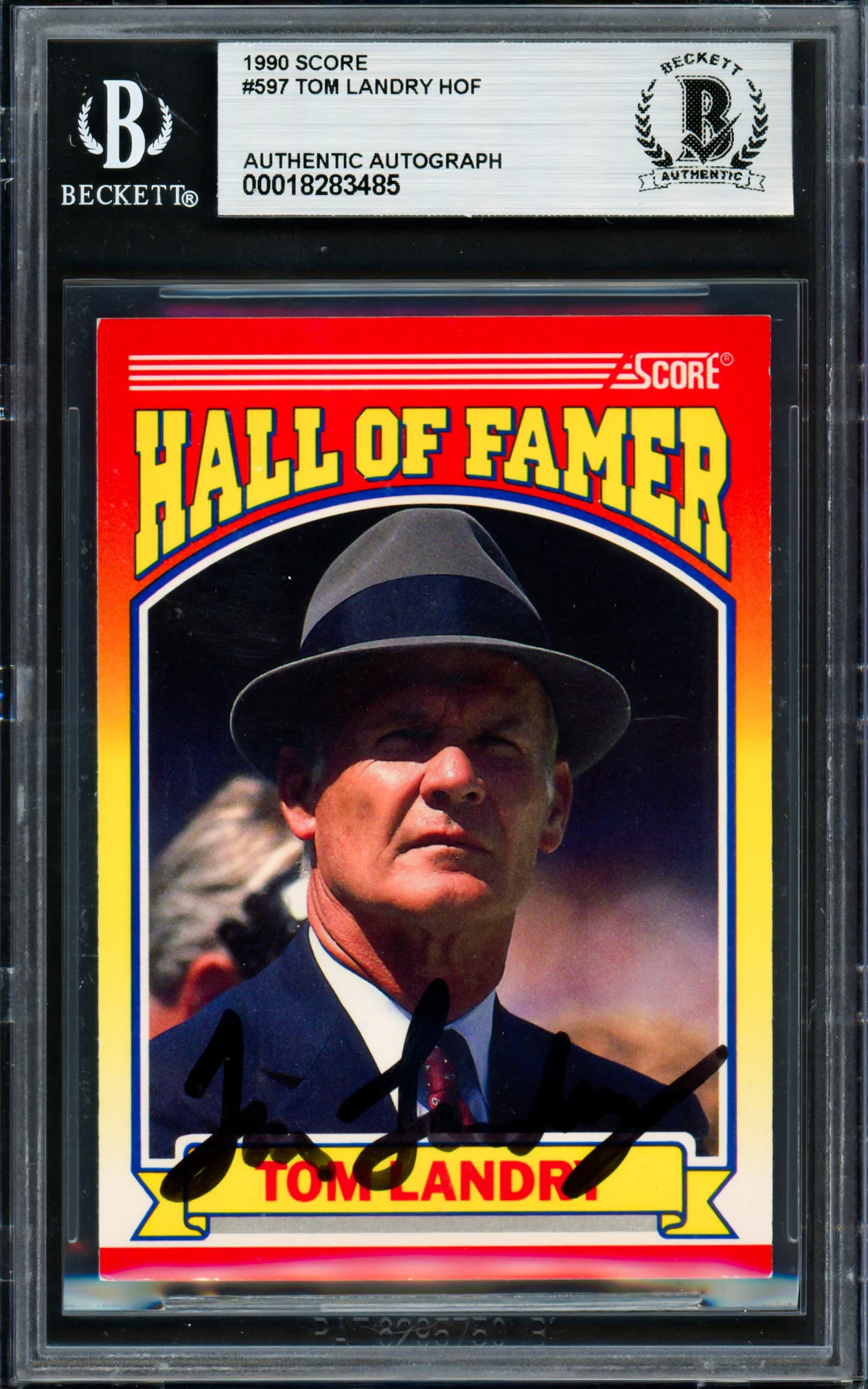 Tom Landry Autographed 1990 Score Card #597 Dallas Cowboys Beckett BAS #18283485
