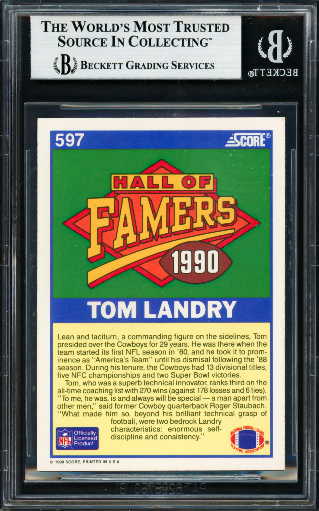 Tom Landry Autographed 1990 Score Card #597 Dallas Cowboys Beckett BAS #18283486 - Image 2