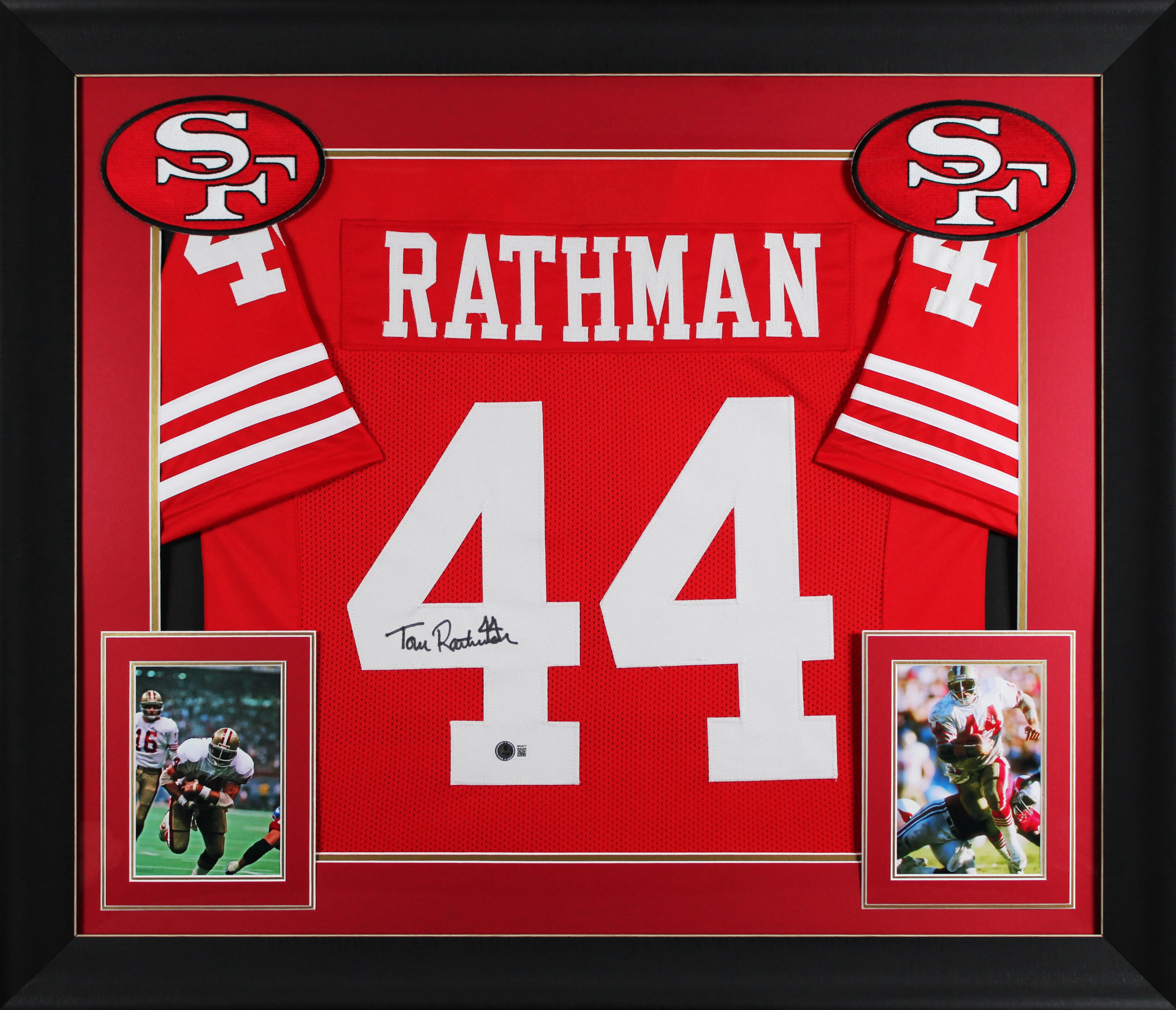 Tom Rathman Authentic Signed Red Pro Style Framed Jersey BAS Witnessed - Image 2
