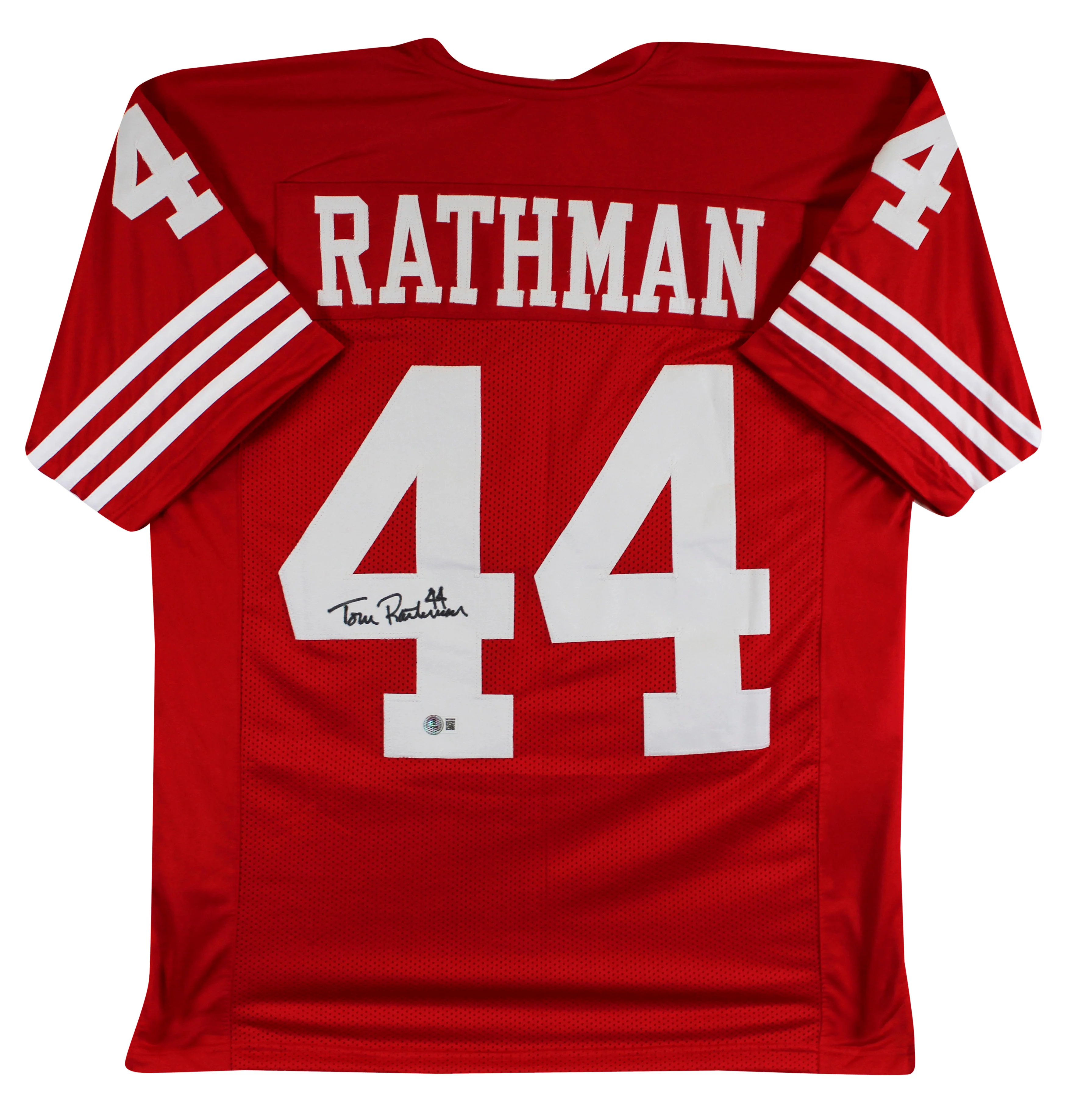 Tom Rathman Authentic Signed Red Pro Style Jersey Autographed BAS Witnessed - Image 2
