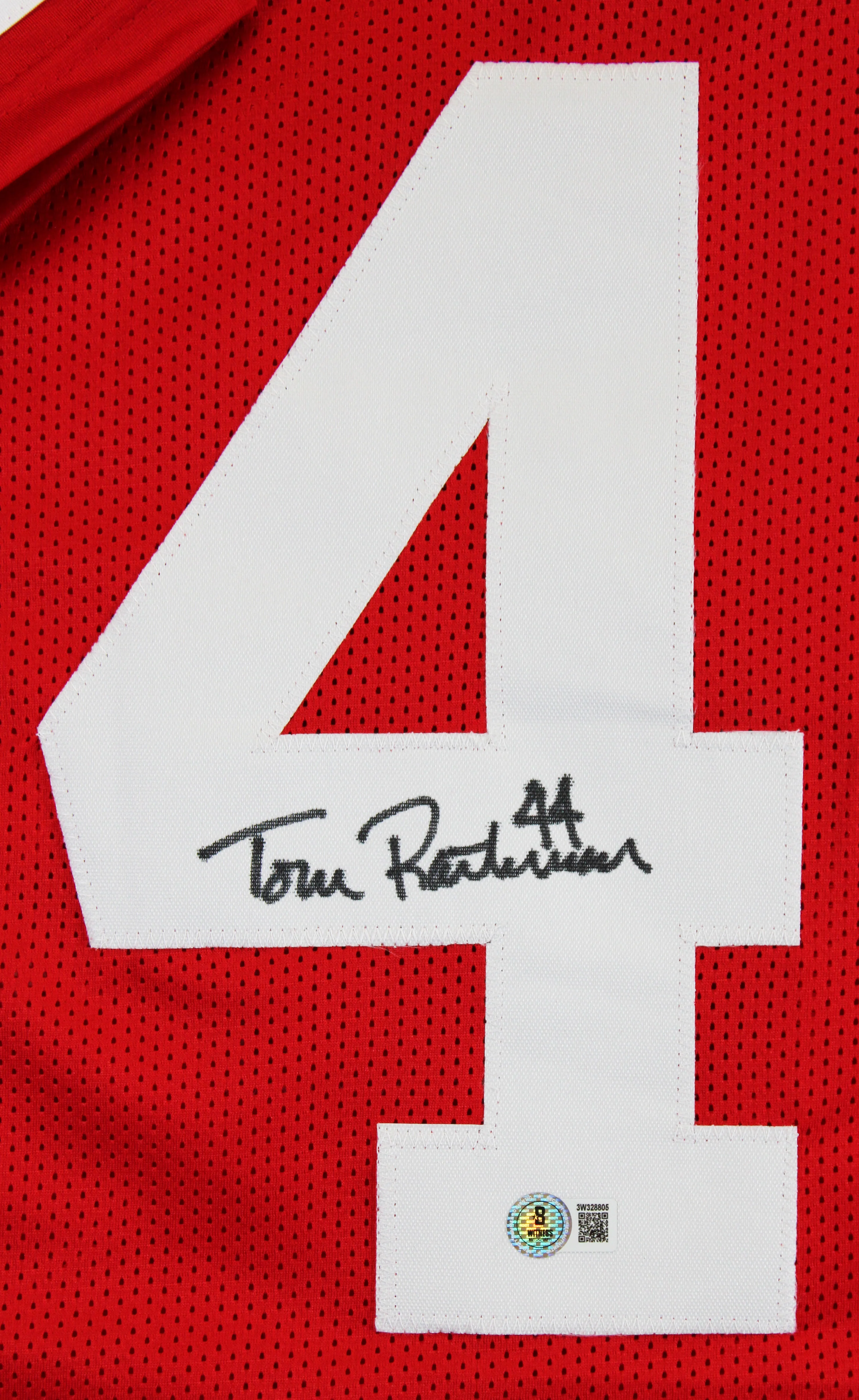 Tom Rathman Authentic Signed Red Pro Style Jersey Autographed BAS Witnessed - Image 3