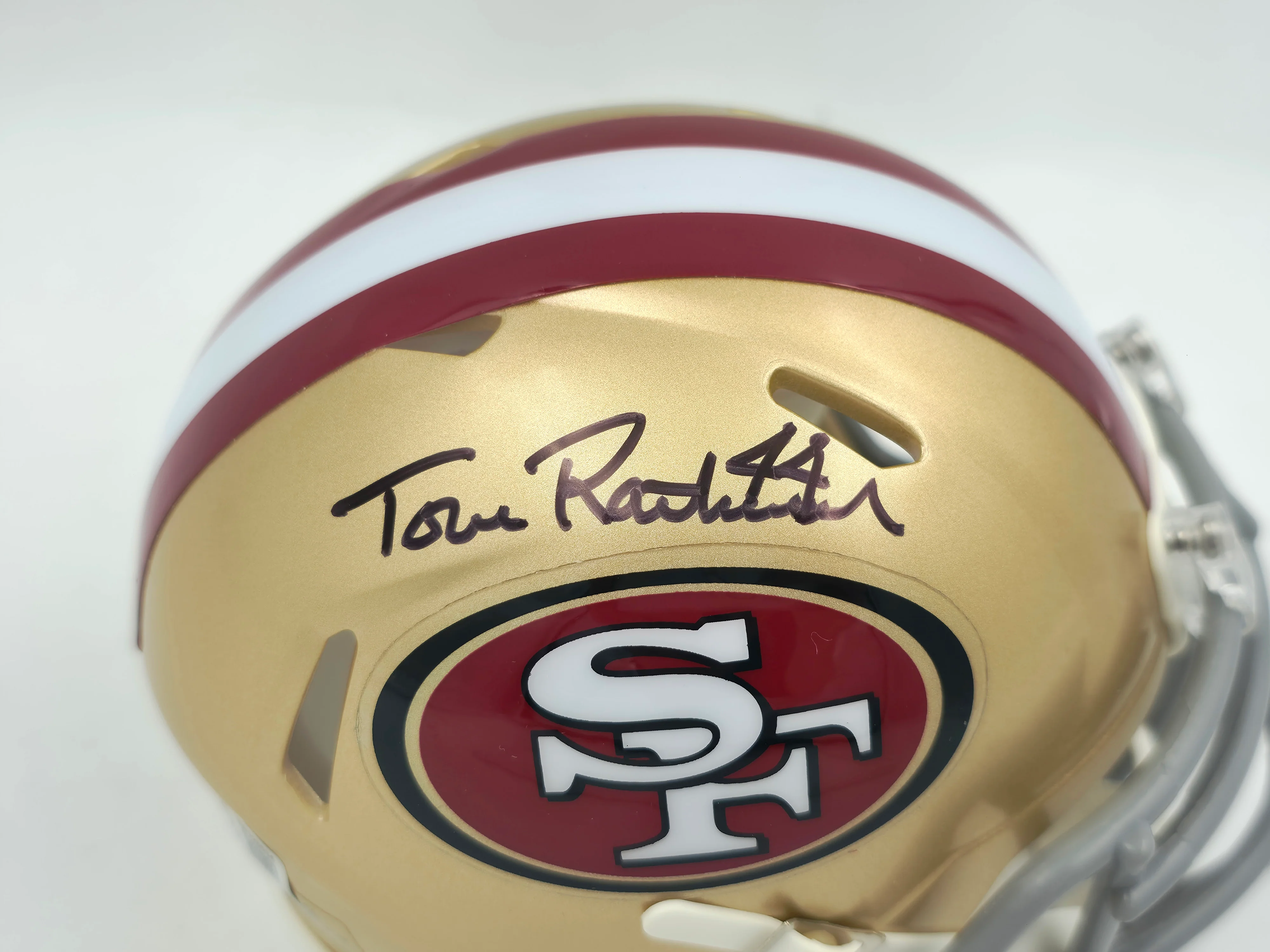 Tom Rathman Autographed San Francisco 49ers Gold Speed Mini Helmet Beckett BAS Witness Stock #253315 - Image 2