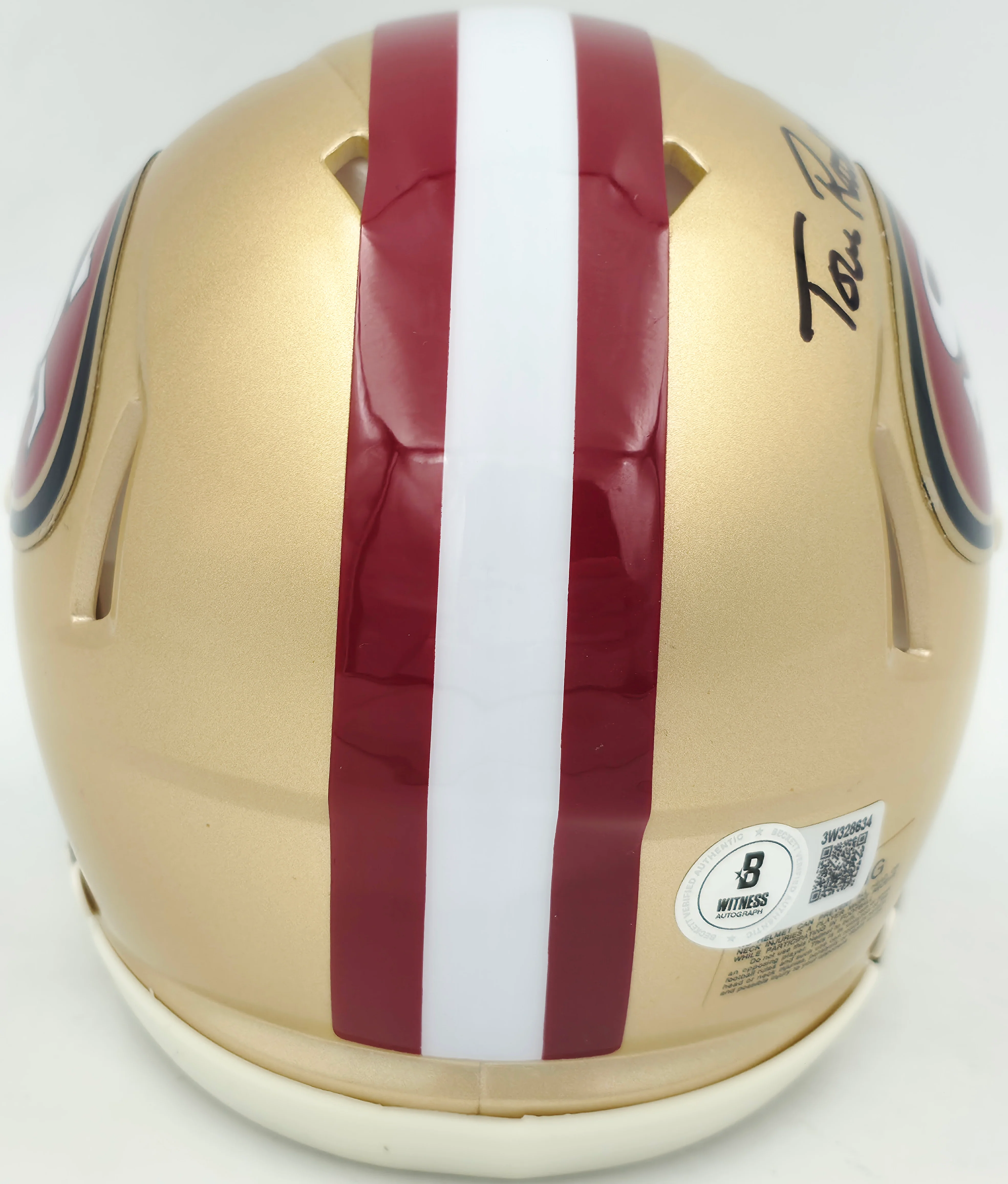 Tom Rathman Autographed San Francisco 49ers Gold Speed Mini Helmet Beckett BAS Witness Stock #253315 - Image 4