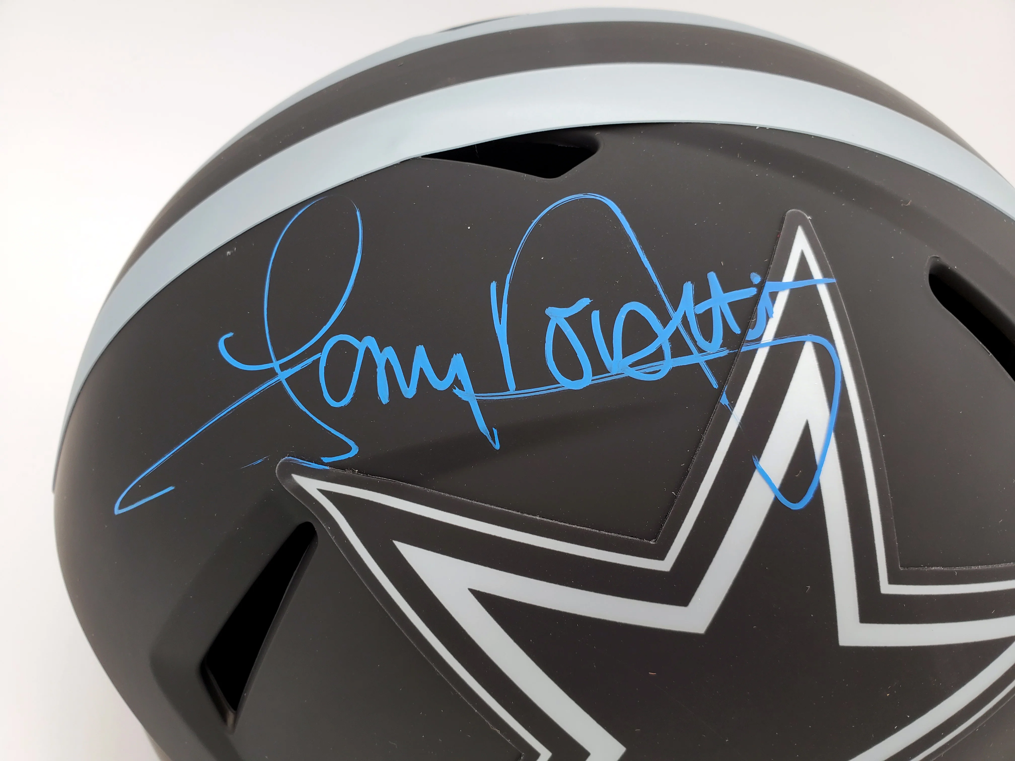 Tony Dorsett Autographed Eclipse Black Dallas Cowboys Full Size Speed Replica Helmet Beckett BAS Stock #185837 - Image 2