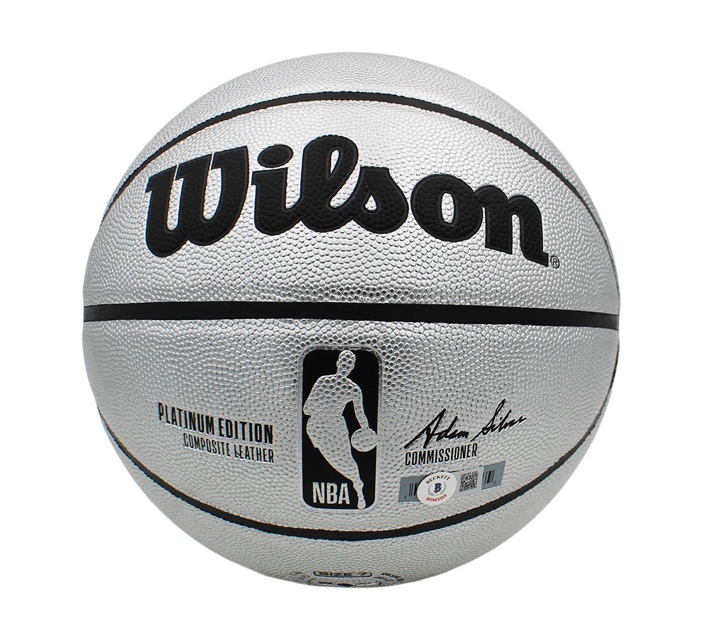 Tony Parker HOF 23 Autographed Wilson Platinum Basketball - Image 2