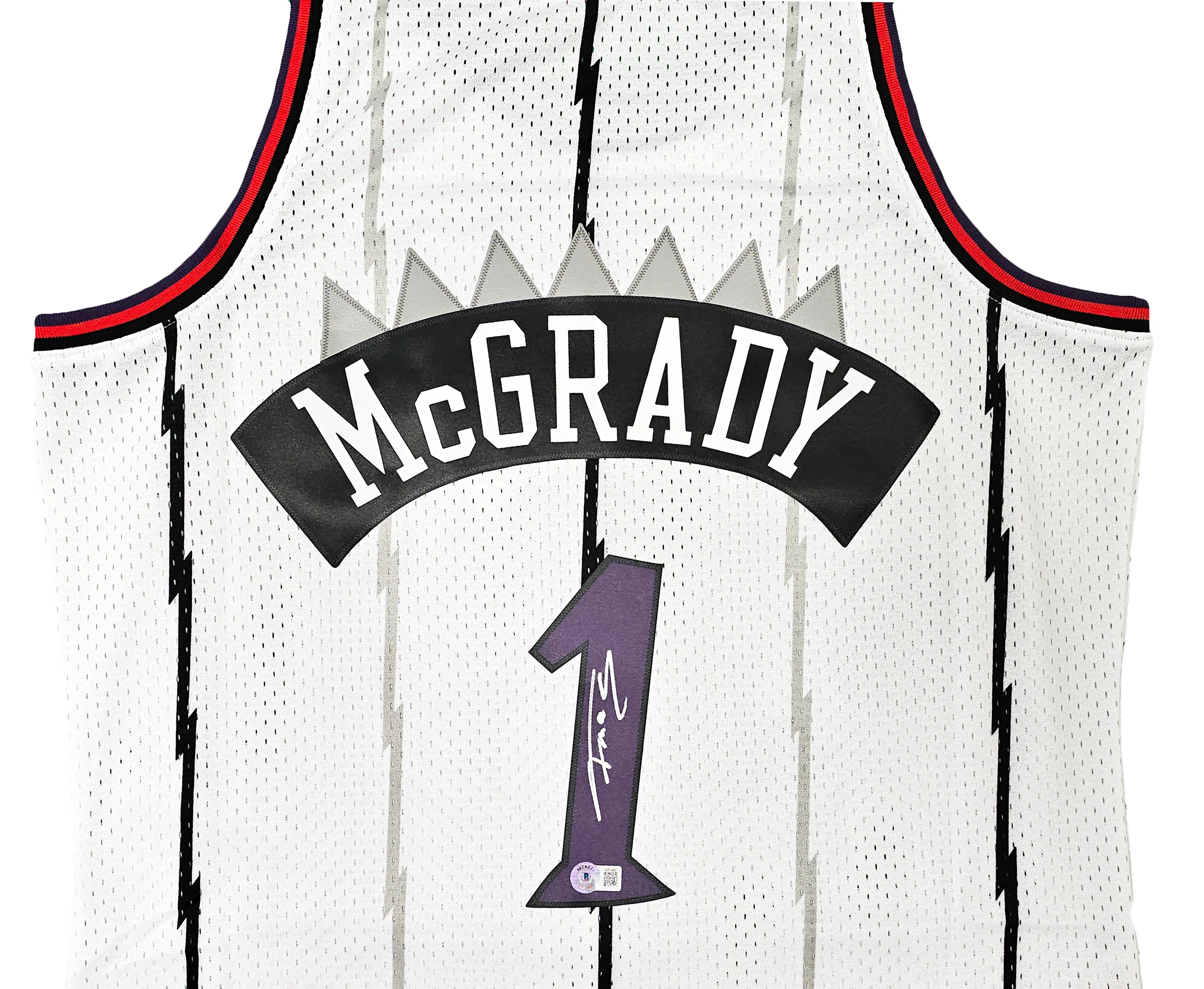Toronto Raptors Tracy McGrady Autographed White Authentic Mitchell & Ness 1998-99 HWC Swingman Jersey Size L Beckett BAS Witness Stock #216975 - Image 3