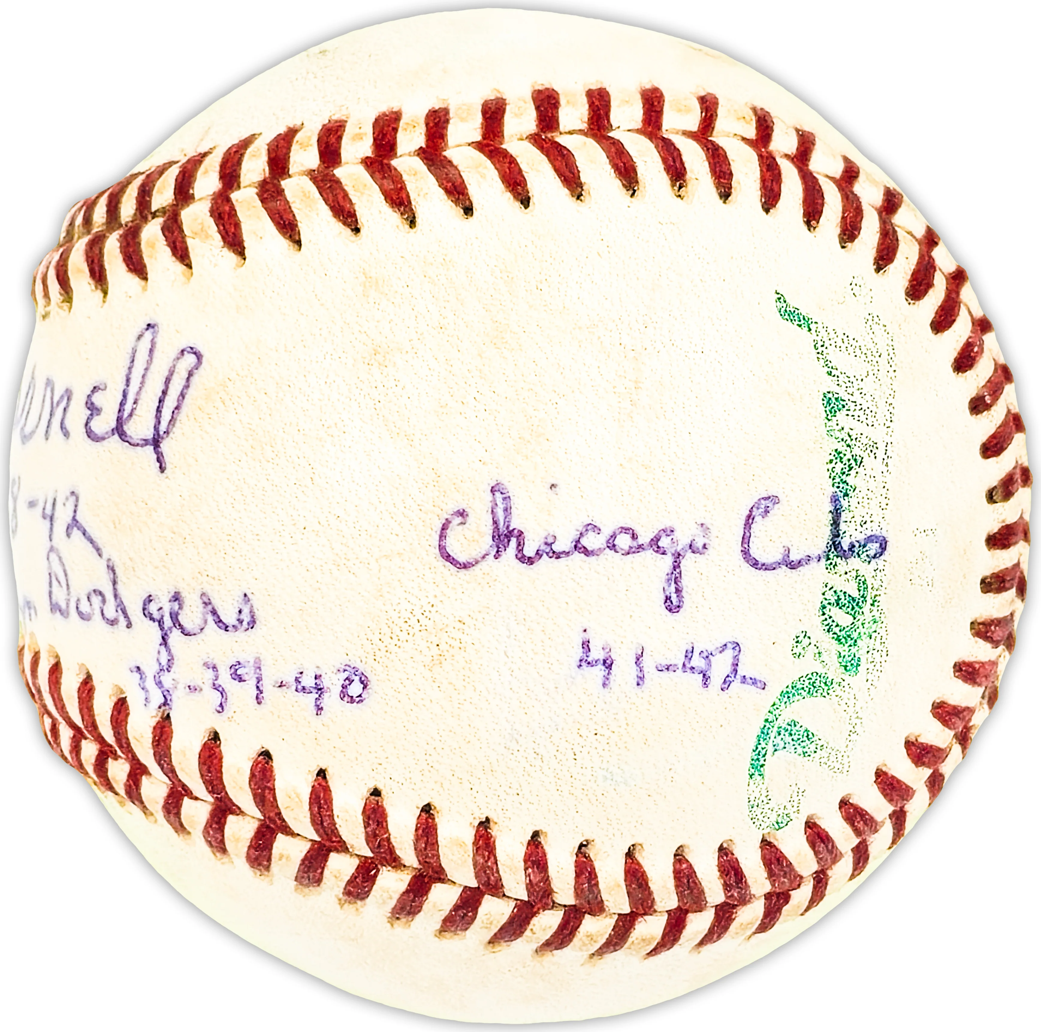 Tot Pressnell Autographed Official Professional Baseball Los Angeles Dodgers, Chicago Cubs "Brooklyn Dodgers 38-39-40 Chicago Cubs 41-42" Beckett BAS QR #BM25679 - Image 2
