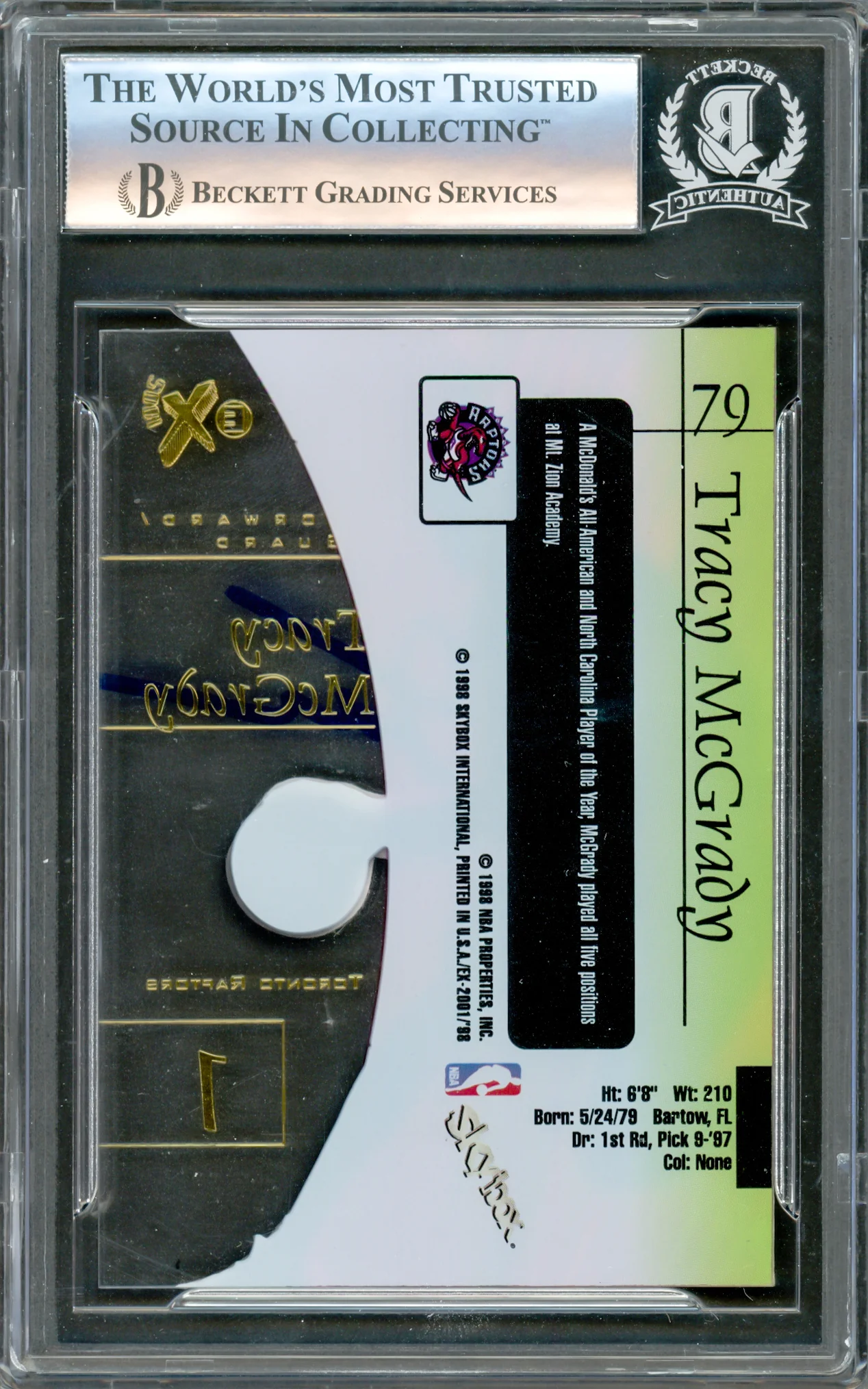 Tracy McGrady Autographed 1997-98 Skybox E-X2001 Rookie Card #79 Toronto Raptors Beckett BAS #16176454 - Image 2