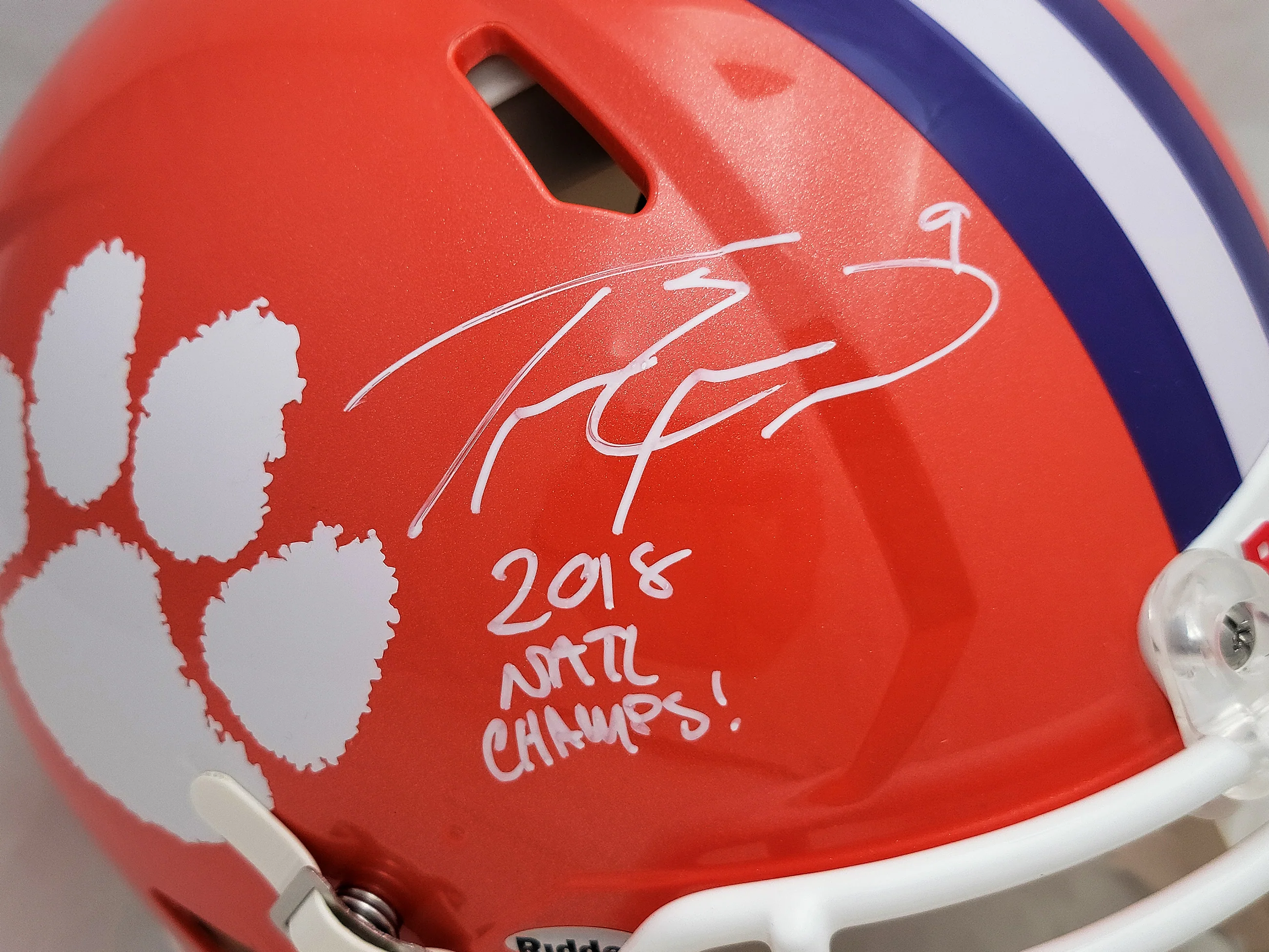 Travis Etienne Autographed Clemson Tigers Orange Full Size Authentic Speed Helmet "2018 Natl Champs!" Beckett BAS QR Stock #205673 - Image 2