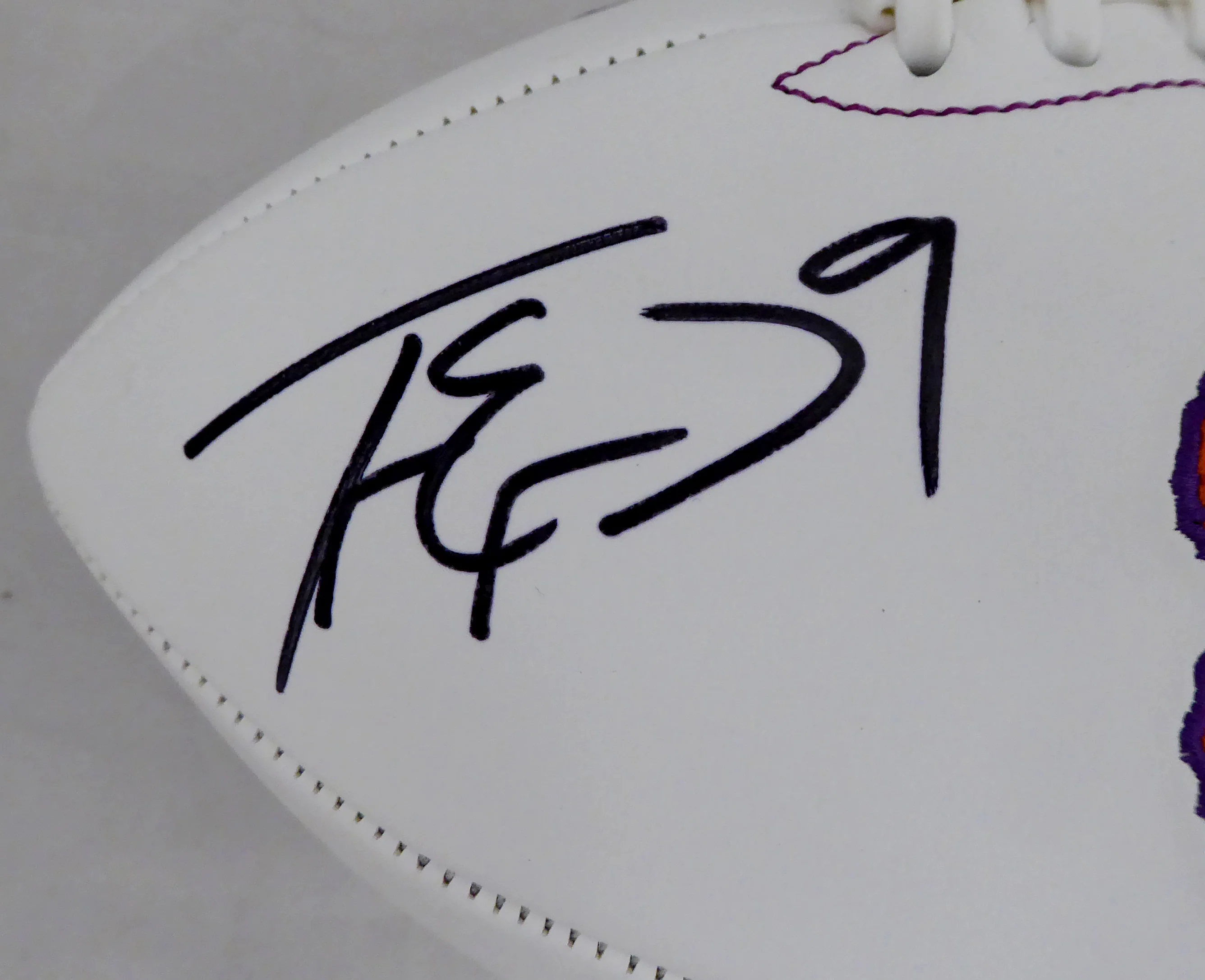 Travis Etienne Autographed Clemson Tigers White Logo Football "2018 Natl Champs!" Beckett BAS Stock #193986 - Image 2