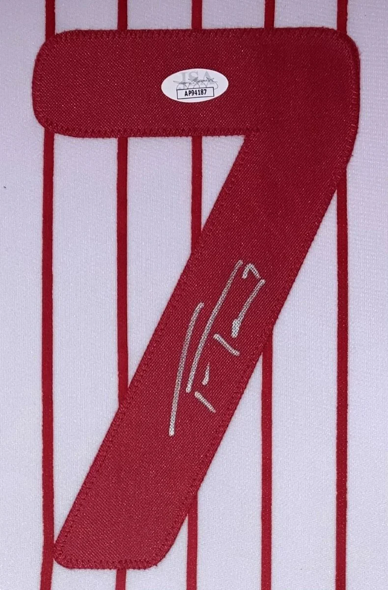 Trea Turner Philadelphia Signed Framed White Pinstripe Baseball Jersey JSA - Image 2