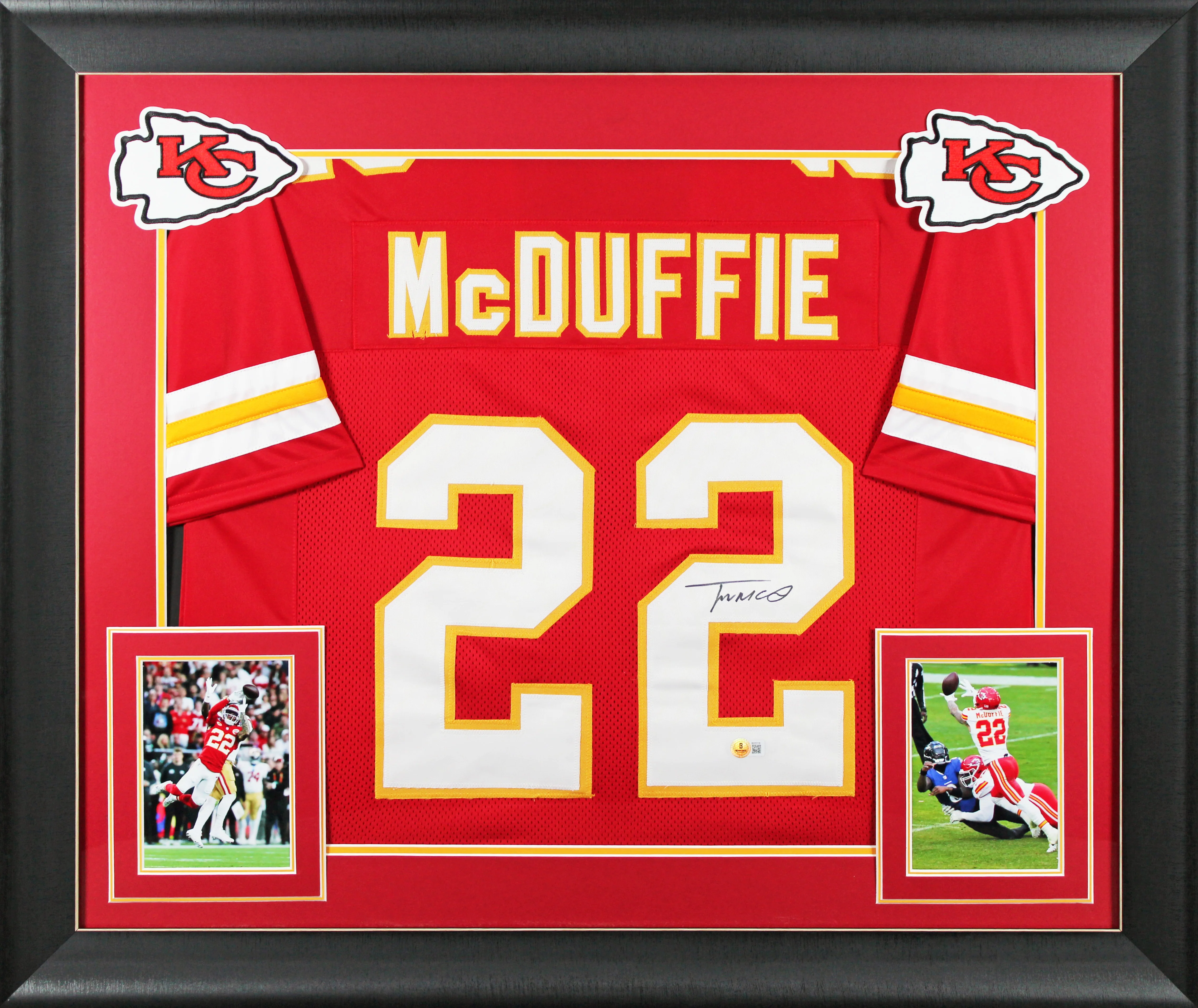 Trent McDuffie Authentic Signed Red Pro Style Framed Jersey BAS Witnessed - Image 2