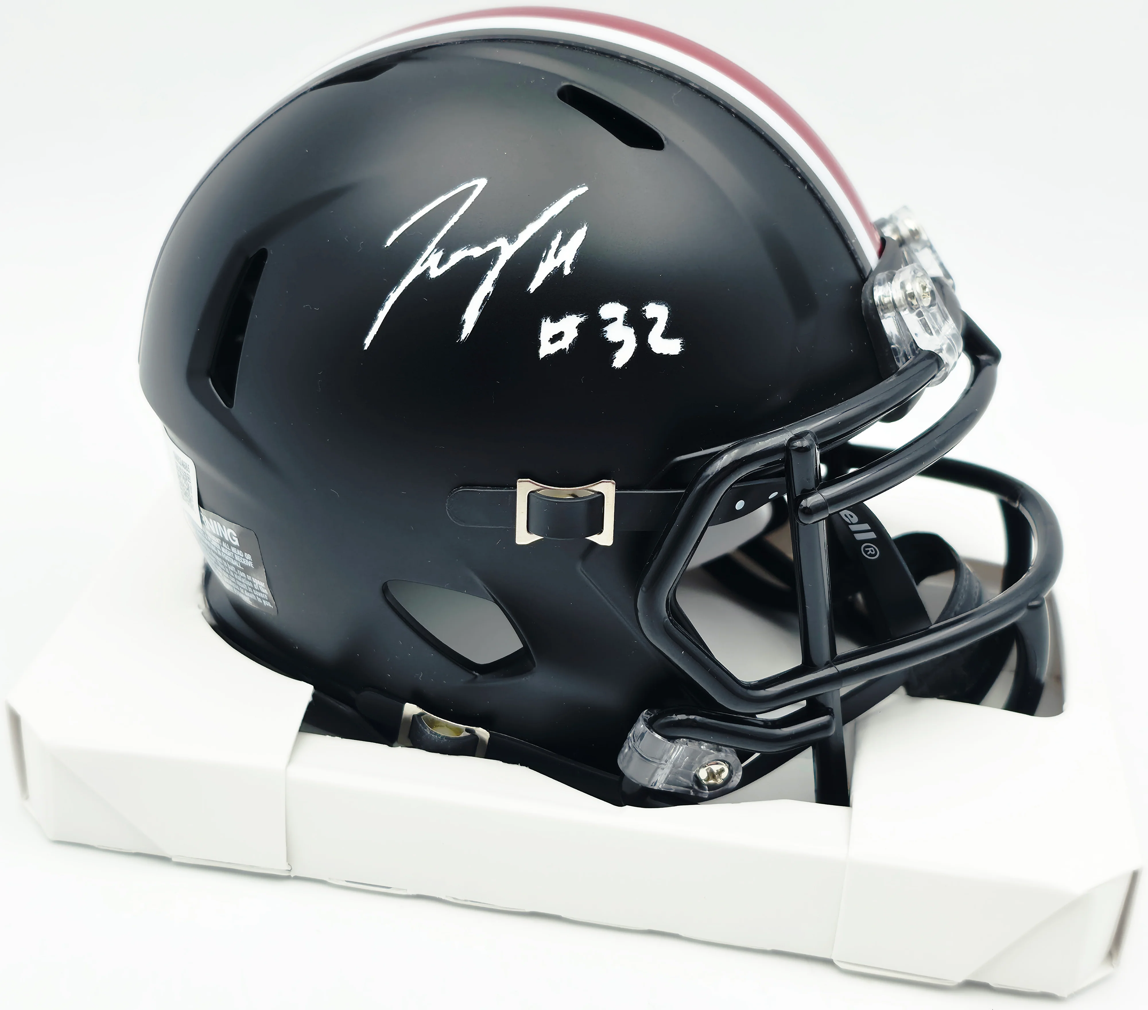 TreVeyon Henderson Autographed Ohio State Buckeyes Black Alternate Speed Mini Helmet (Smudged) Beckett BAS Witness #1W824685