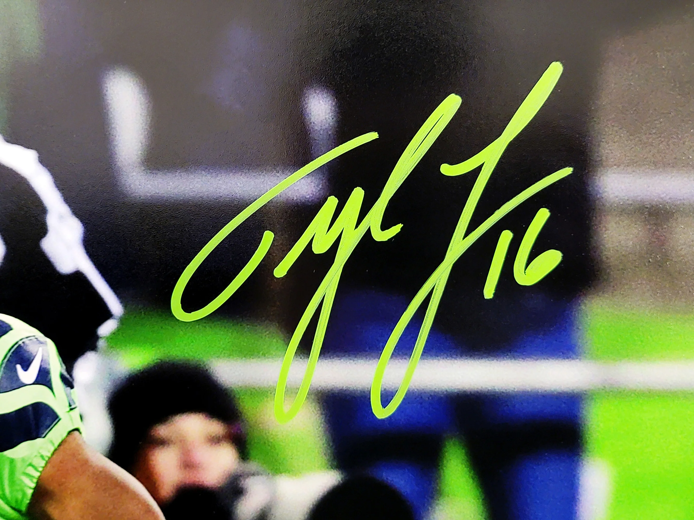 Tyler Lockett Autographed 16x20 Photo Seattle Seahawks Color Rush Green Jerseys MCS Holo Stock #209202 - Image 2