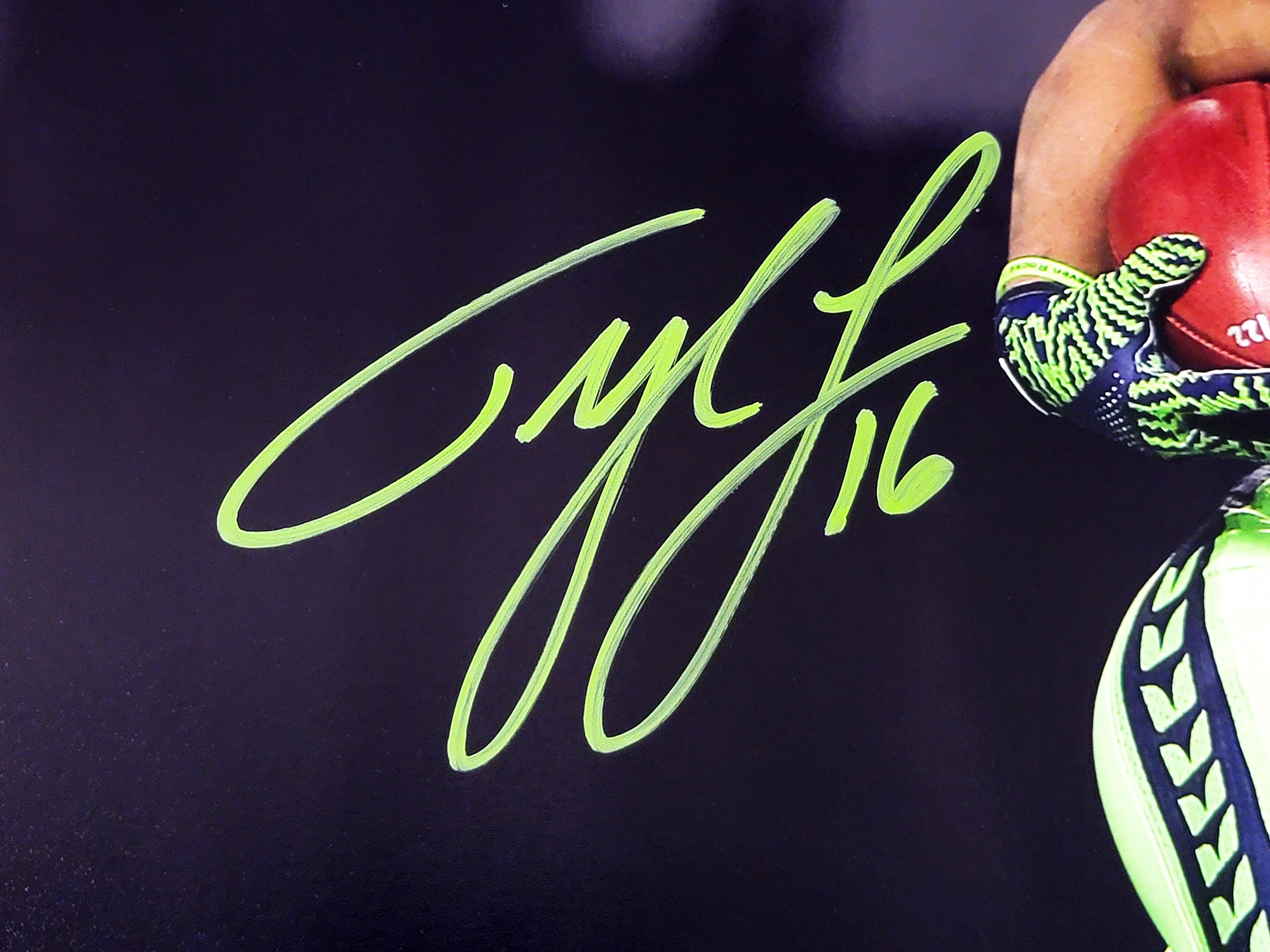 Tyler Lockett Autographed 16x20 Photo Seattle Seahawks Color Rush Green Jerseys MCS Holo Stock #209203 - Image 2