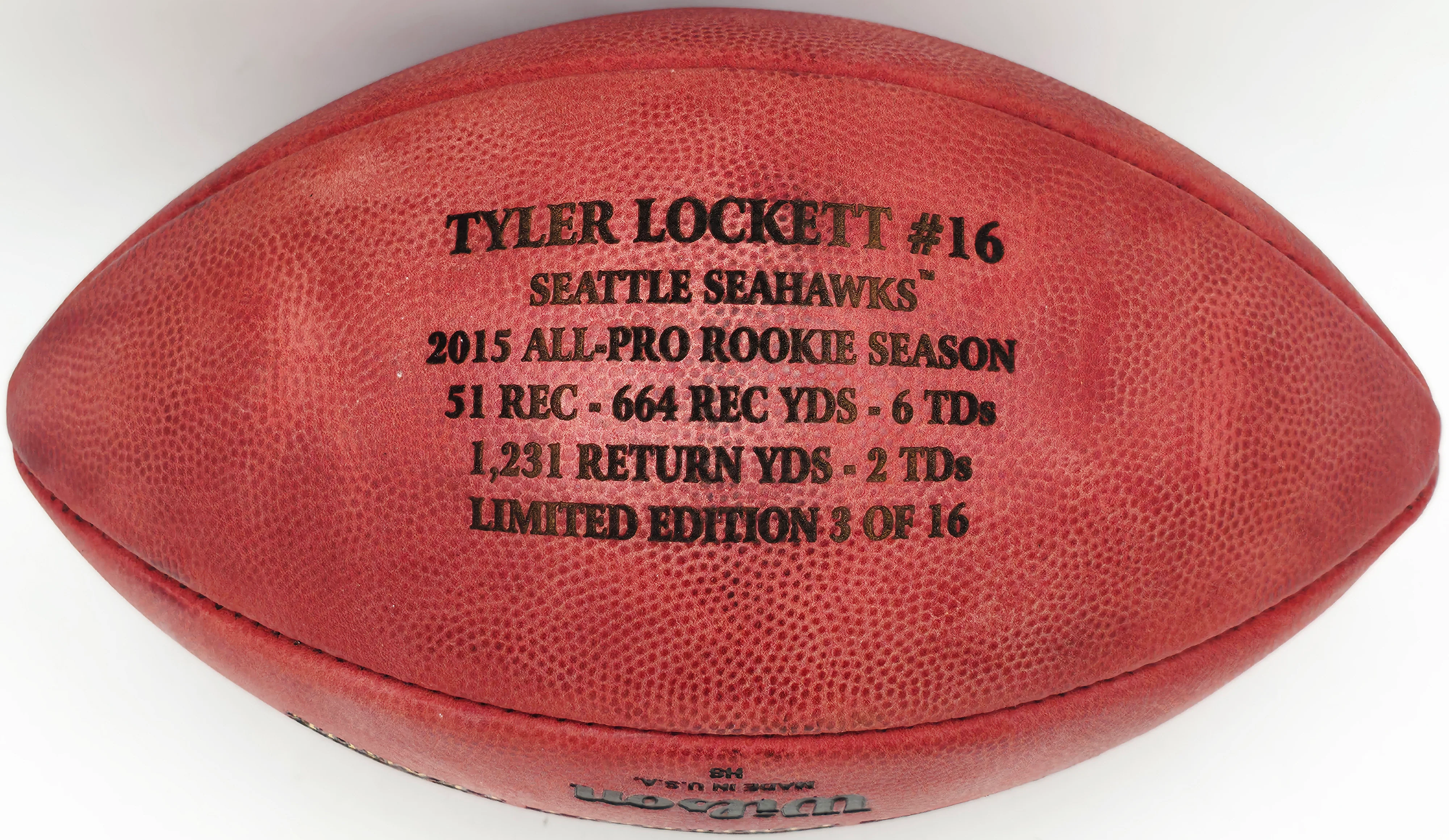 Tyler Lockett Autographed Official NFL Leather Stats Football Seattle Seahawks MCS Holo #29204 - Image 2