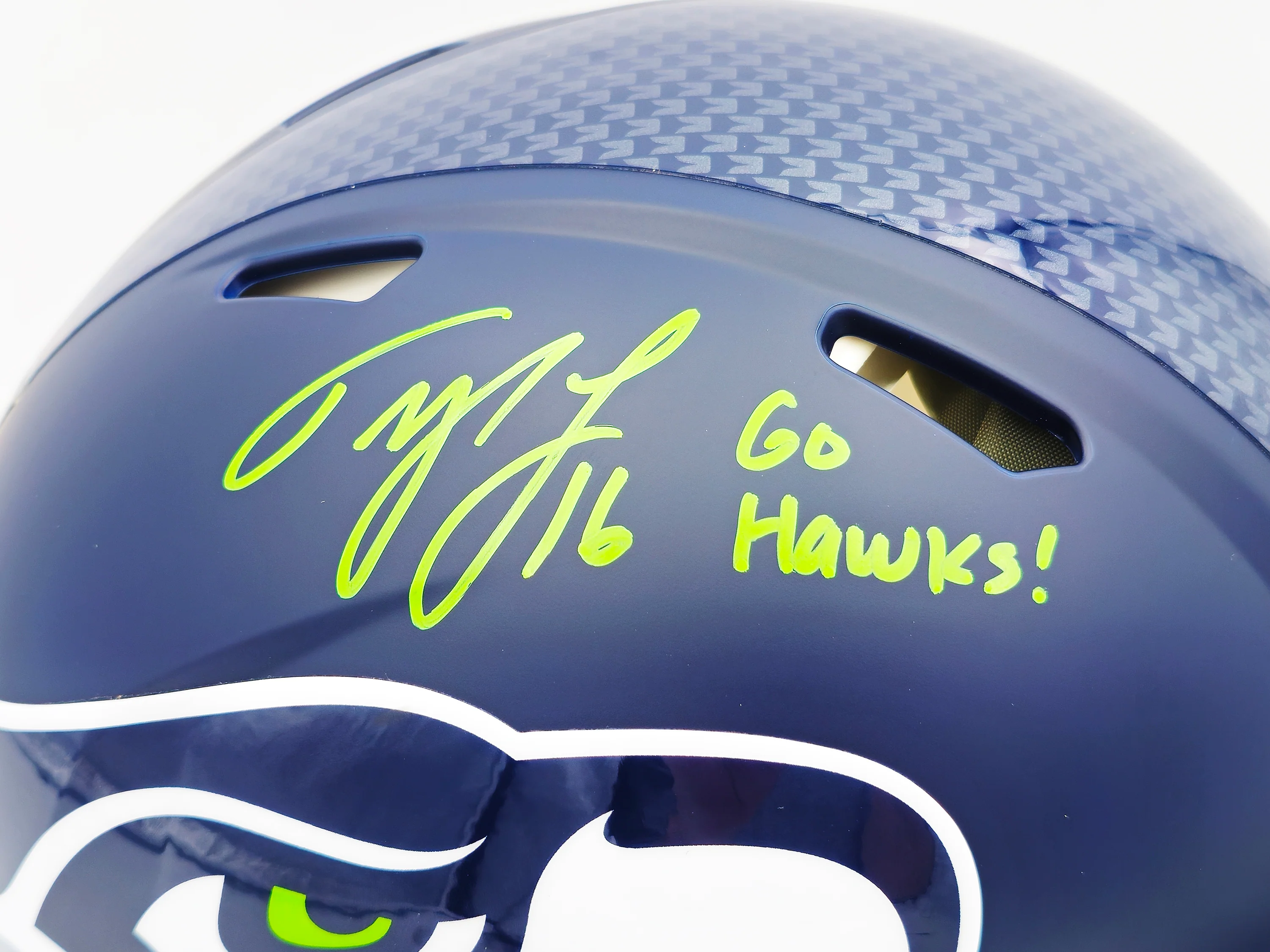 Tyler Lockett Autographed Seattle Seahawks Blue Full Size Speed Authentic Helmet "Go Hawks" MCS Holo Stock #236375 - Image 2