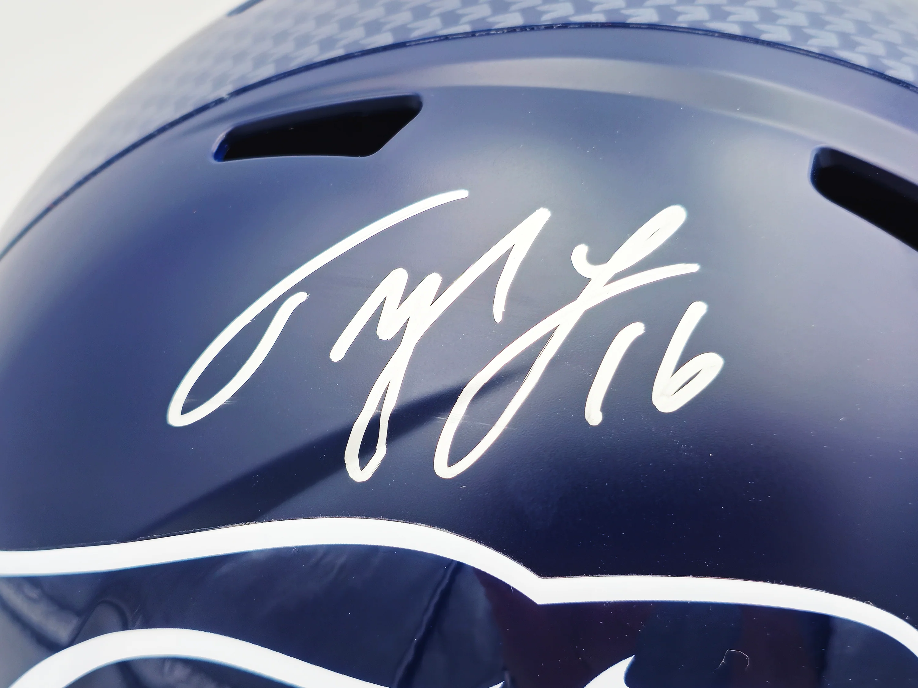 Tyler Lockett Autographed Seattle Seahawks Blue Full Size Speed Replica Helmet MCS Holo Stock #236377 - Image 2