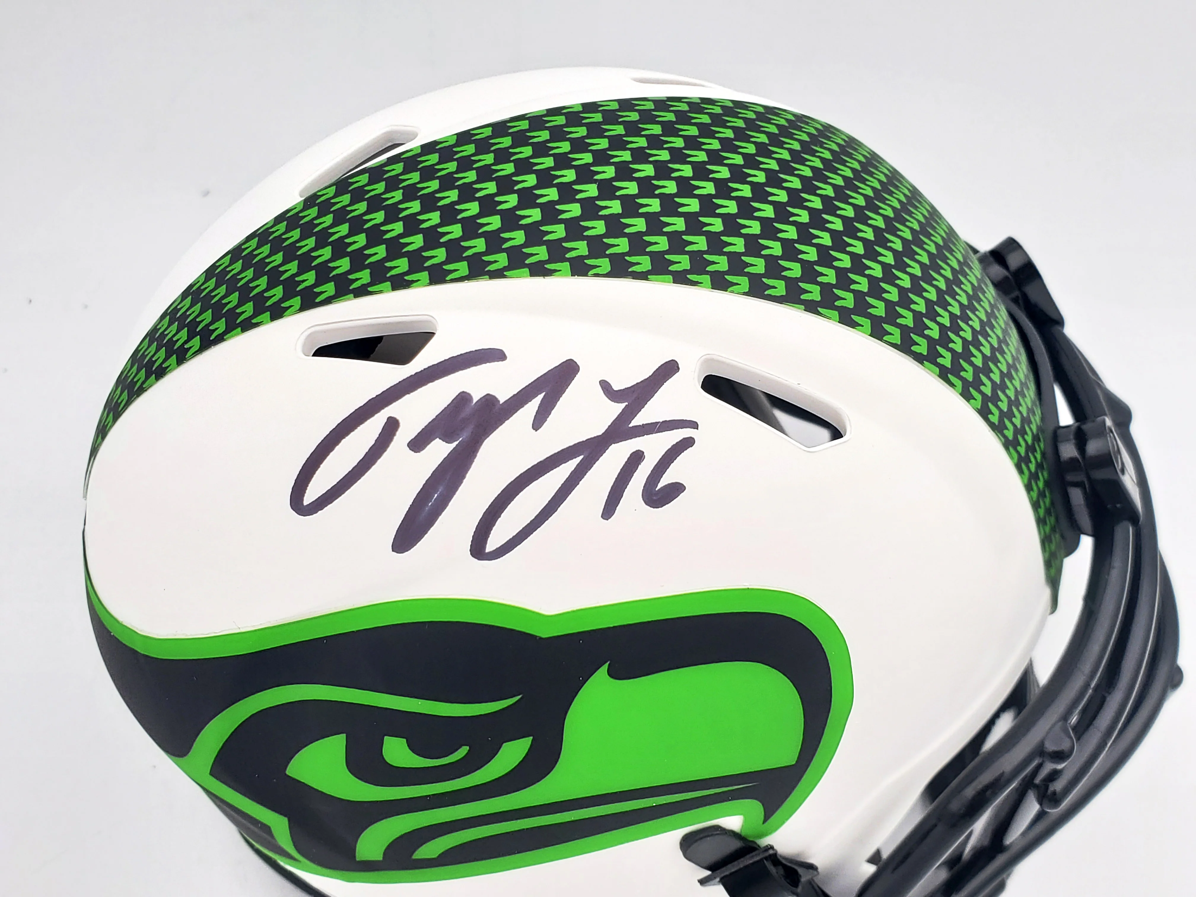 Tyler Lockett Autographed Seattle Seahawks Lunar Eclipse White Speed Mini Helmet MCS Holo Stock #200483 - Image 2