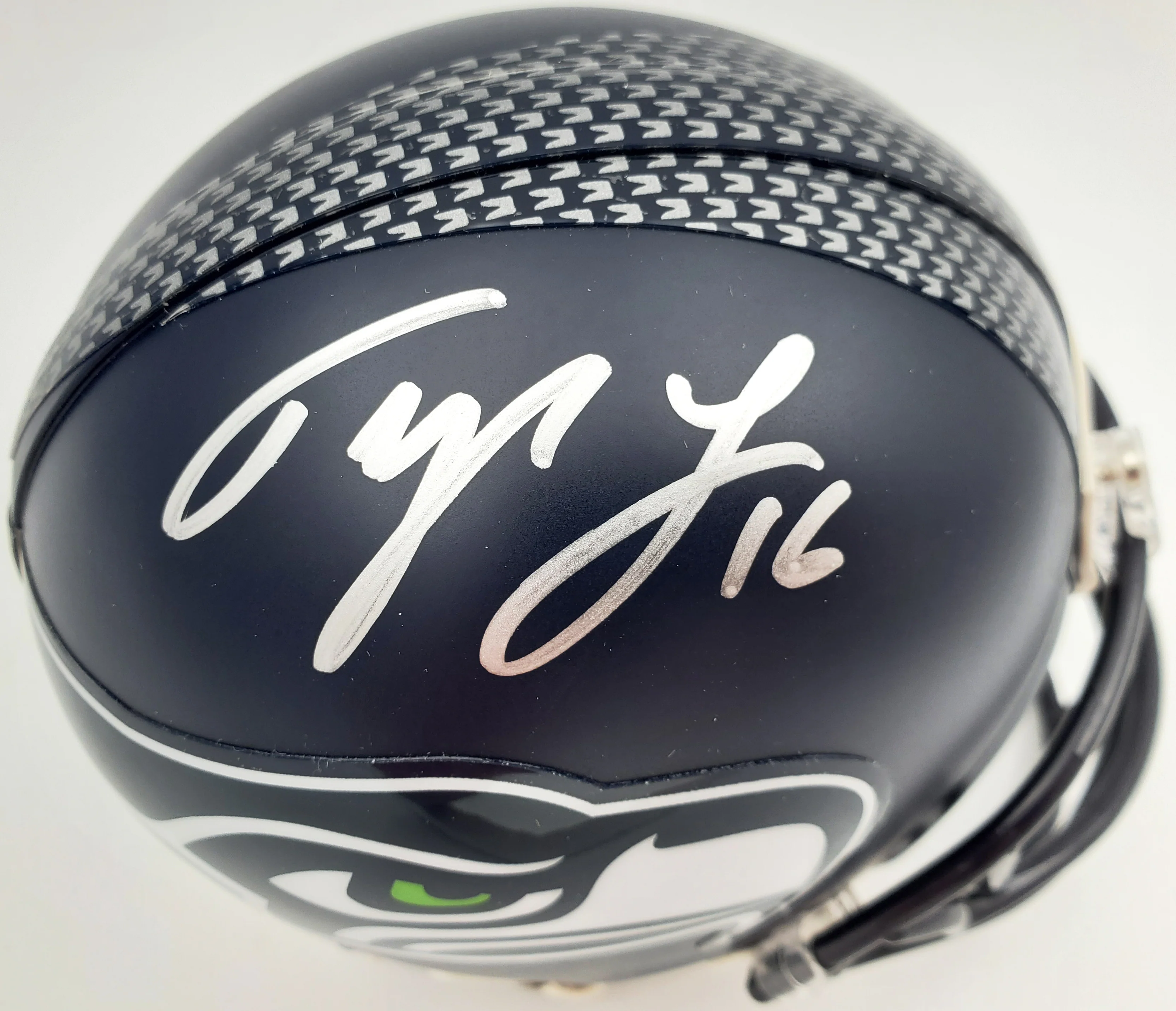 Tyler Lockett Autographed Seattle Seahawks Mini Helmet In Silver MCS Holo Stock #182258 - Image 2