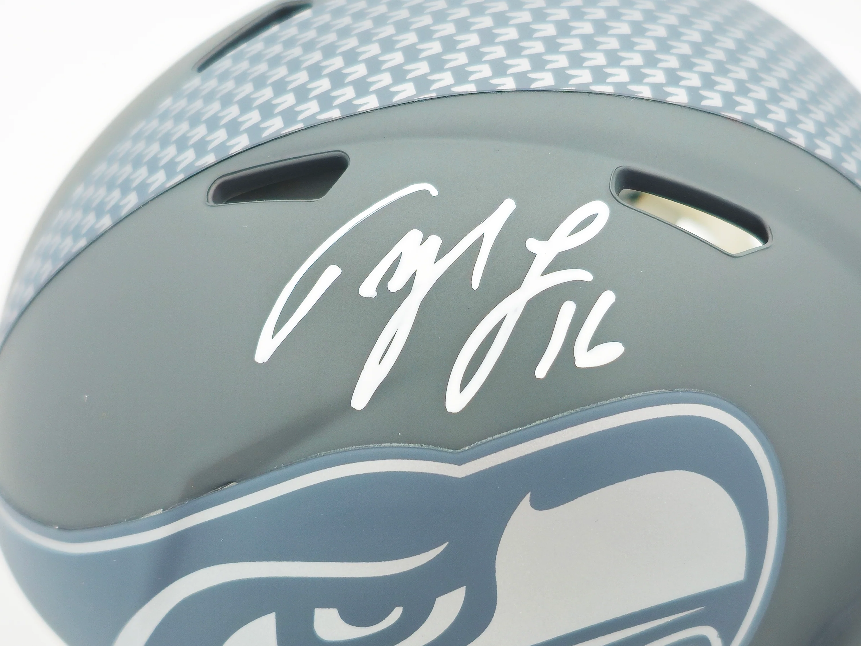 Tyler Lockett Autographed Seattle Seahawks Slate Gray Speed Mini Helmet MCS Holo Stock #236385 - Image 2