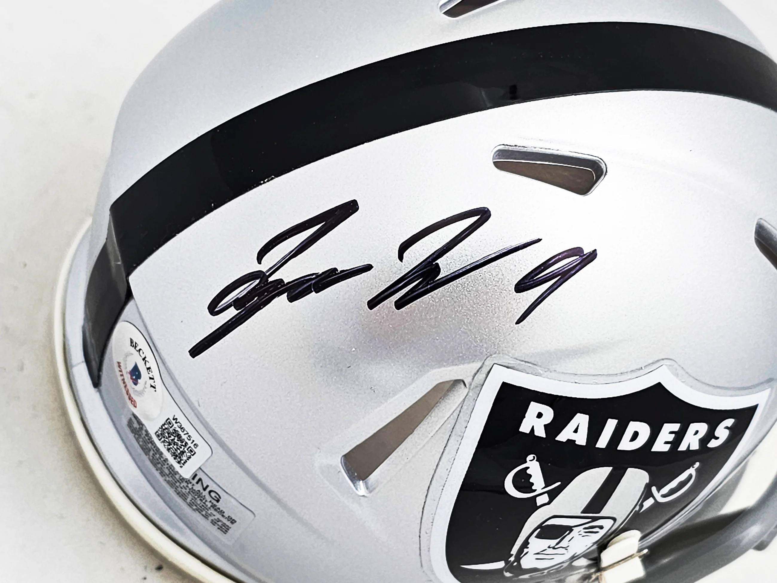 Tyree Wilson Autographed Las Vegas Raiders Silver Speed Mini Helmet Beckett BAS Witness Stock #215908 - Image 2